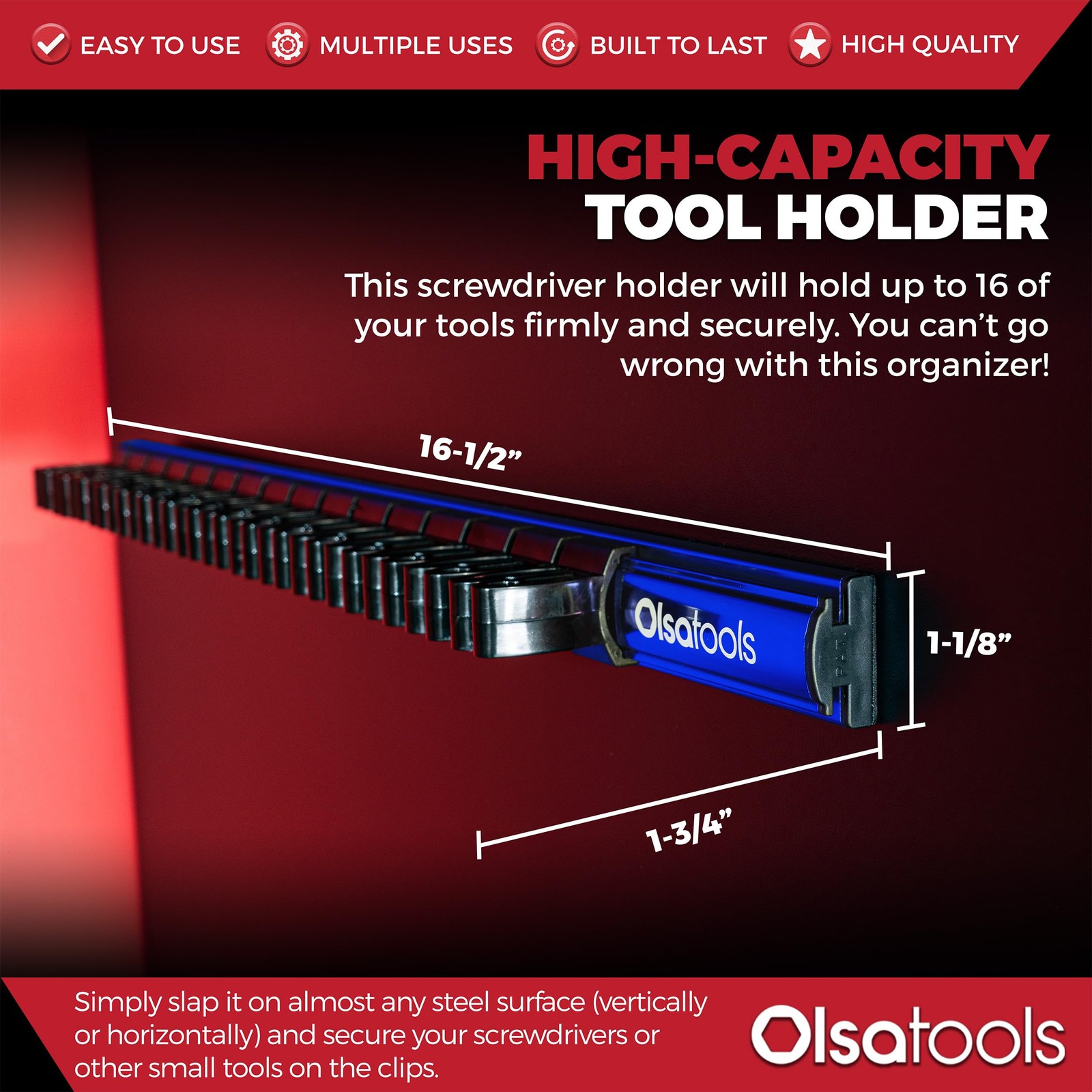 Olsa Tools Magnetic Screwdriver 1 piece, Blue Organizer / Black Clips