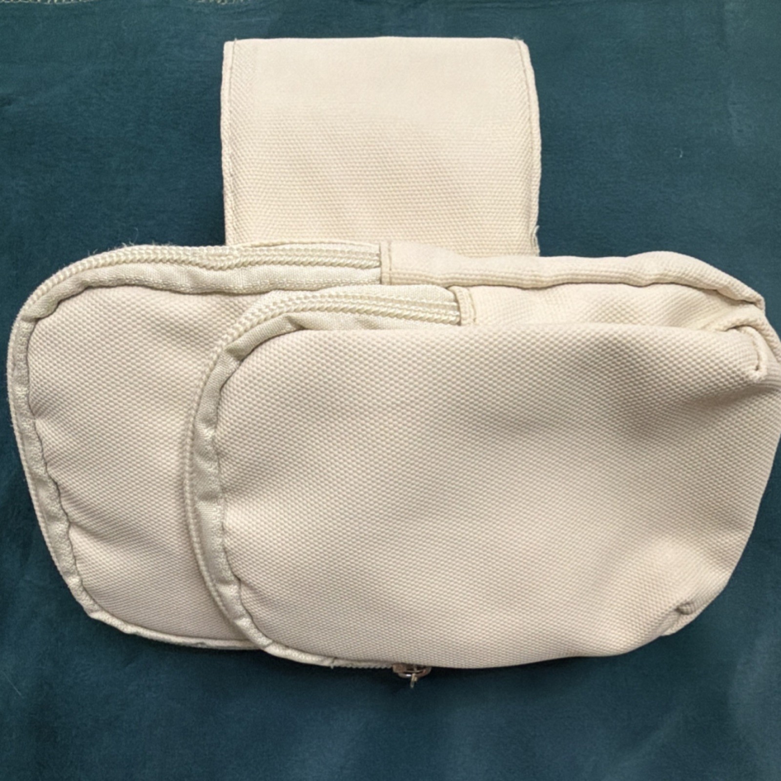 Beige Fabric Running Arm Pouch with, Zippers Closures & Compartments 7”x4”