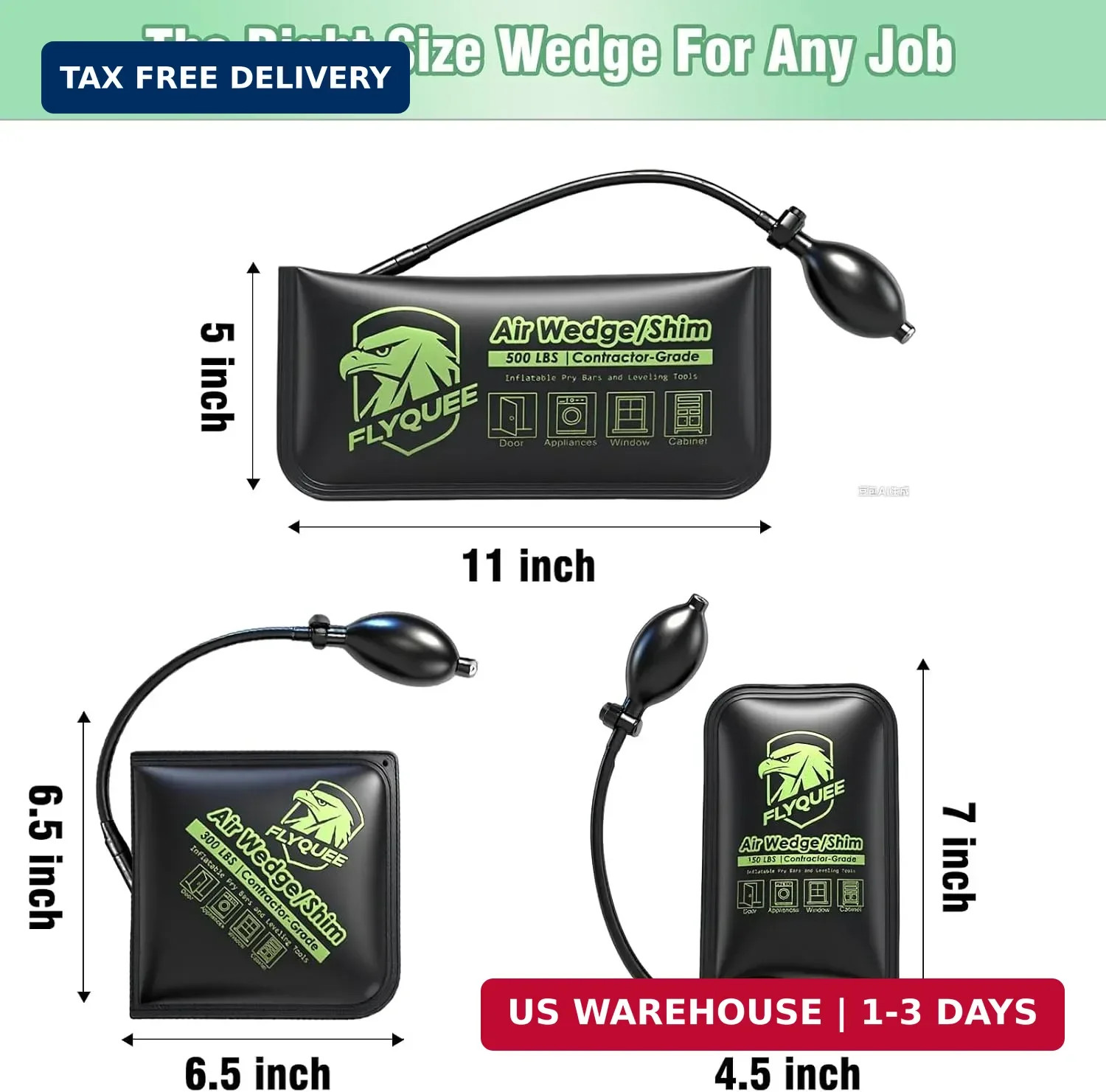 3Pack Commercial Inflatable Air Wedge Pump Tool Air Wedge Bag Pump Air Wedge Pum