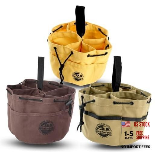 18 Pocket Grab Bags Set of 3 Pcs Rip-Stop Canvas, Brown, Khaki, Yellow