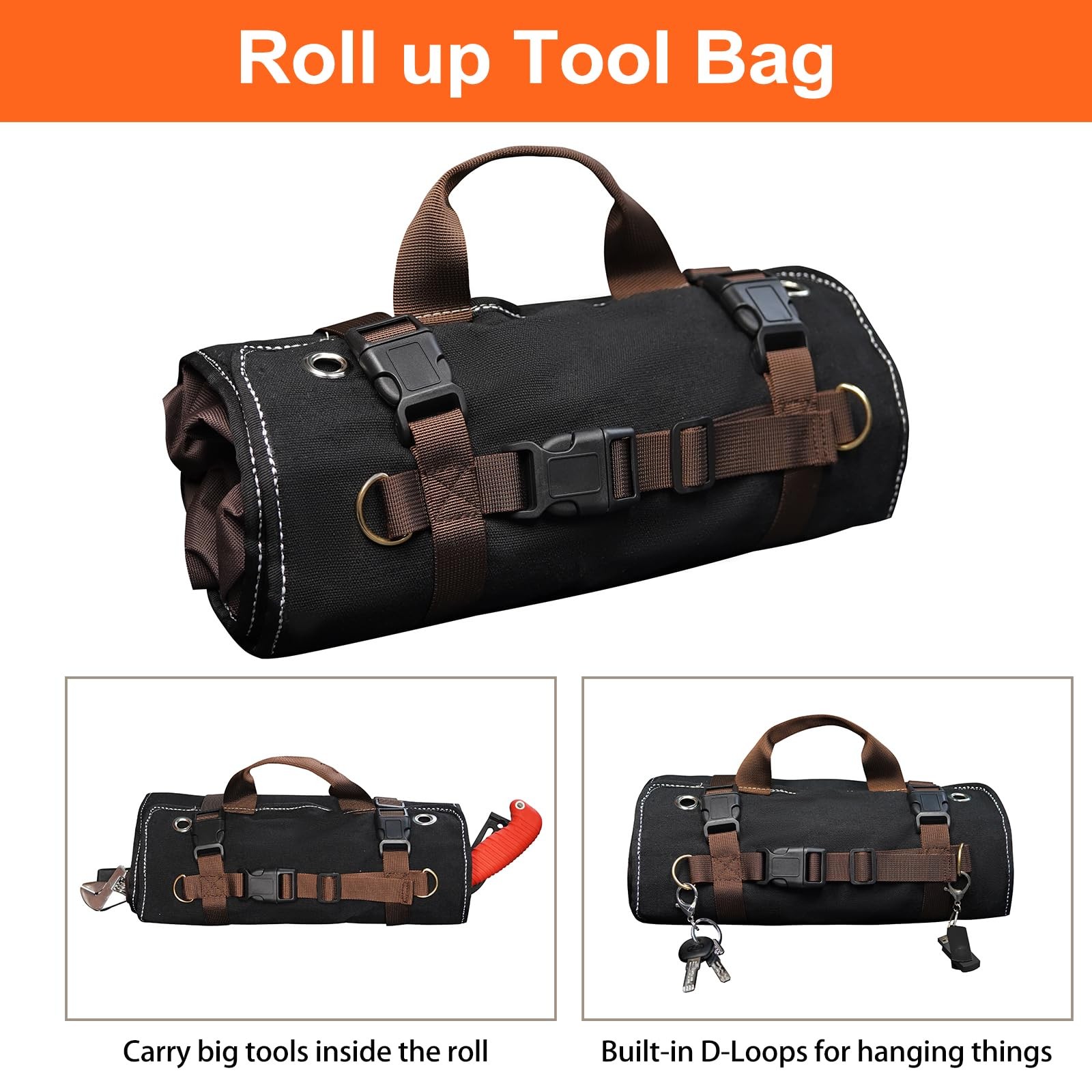 15L Heavy Duty Roll Up Tool Bag Organizer Wrench Socket Pouch Mechanic