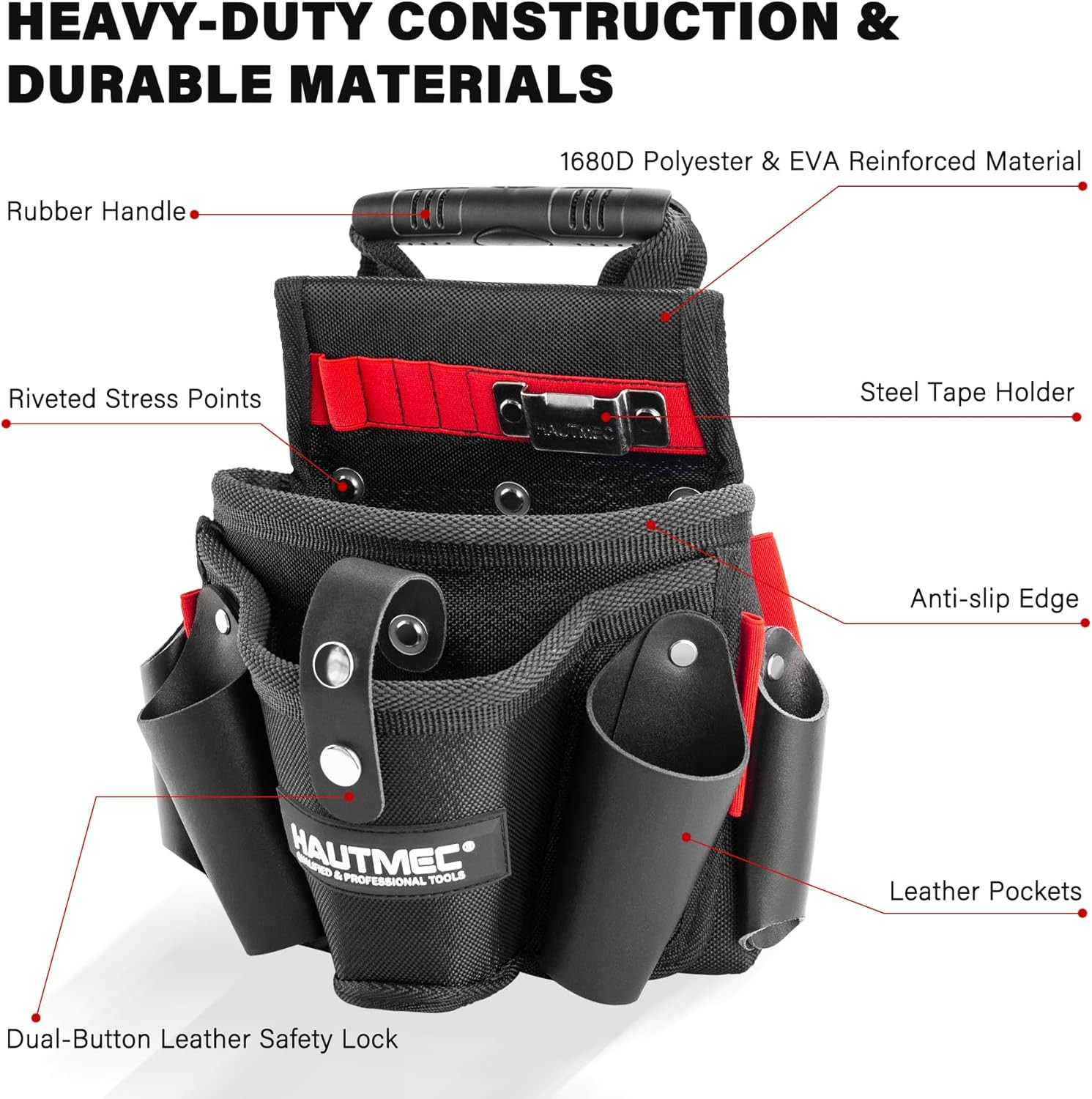 Heavy-Duty Tool Pouch with Drill Holster & Multi-Pockets – HT0410