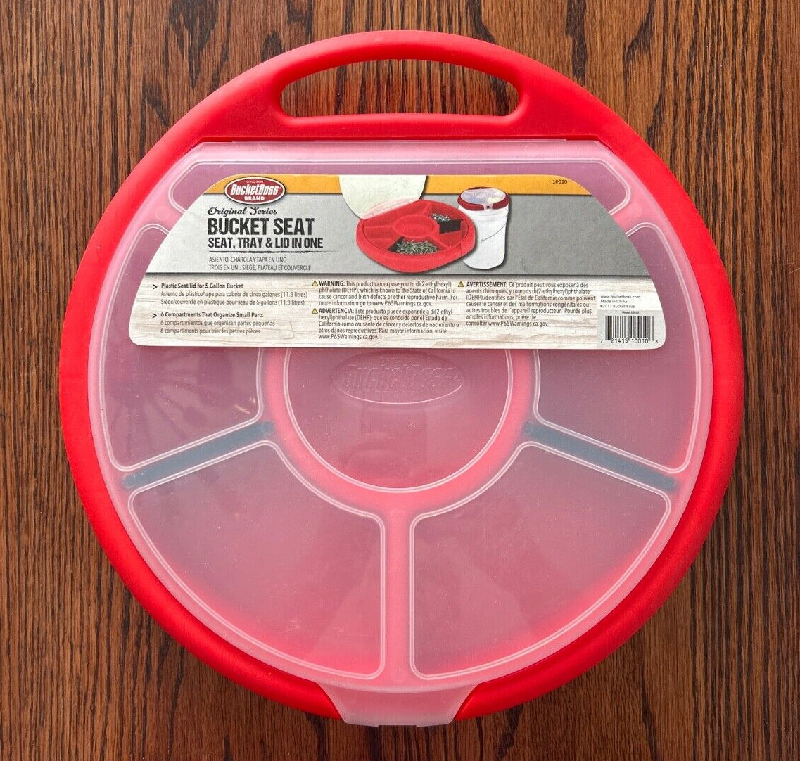 Bucket Boss Bucket Seat, Tray and Lid in One. Storage Seat for 5-Gallon Bucket
