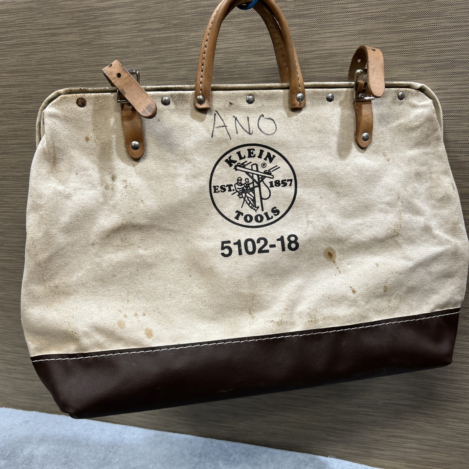 Klein Tools 5102-18 Canvas Tool Bag Large Beige Brown Leather Heavy Duty