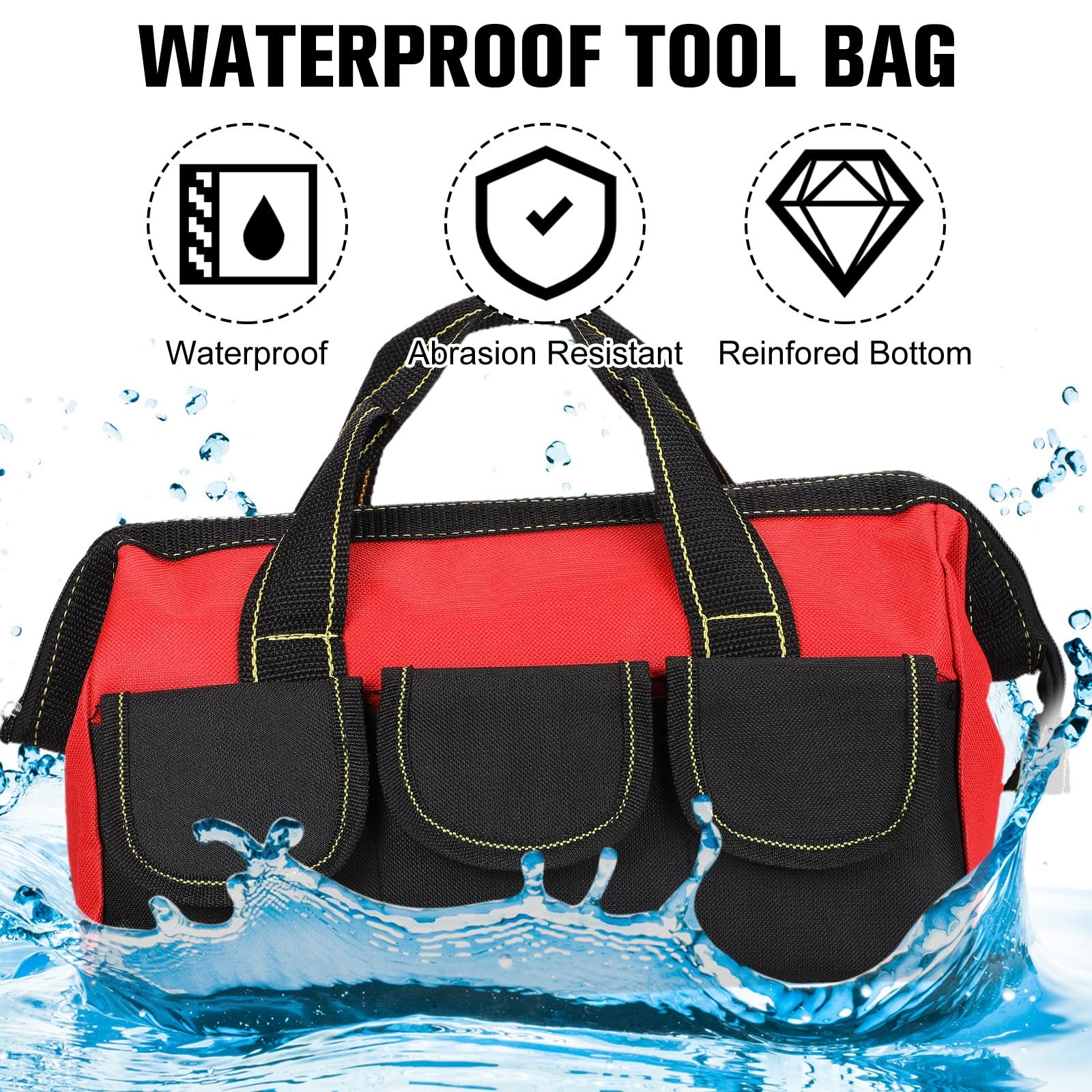 3 Pack 13 Inch Classic Red Tool Bag Heavy Duty Wide Mouth Waterproof Hard Bottom