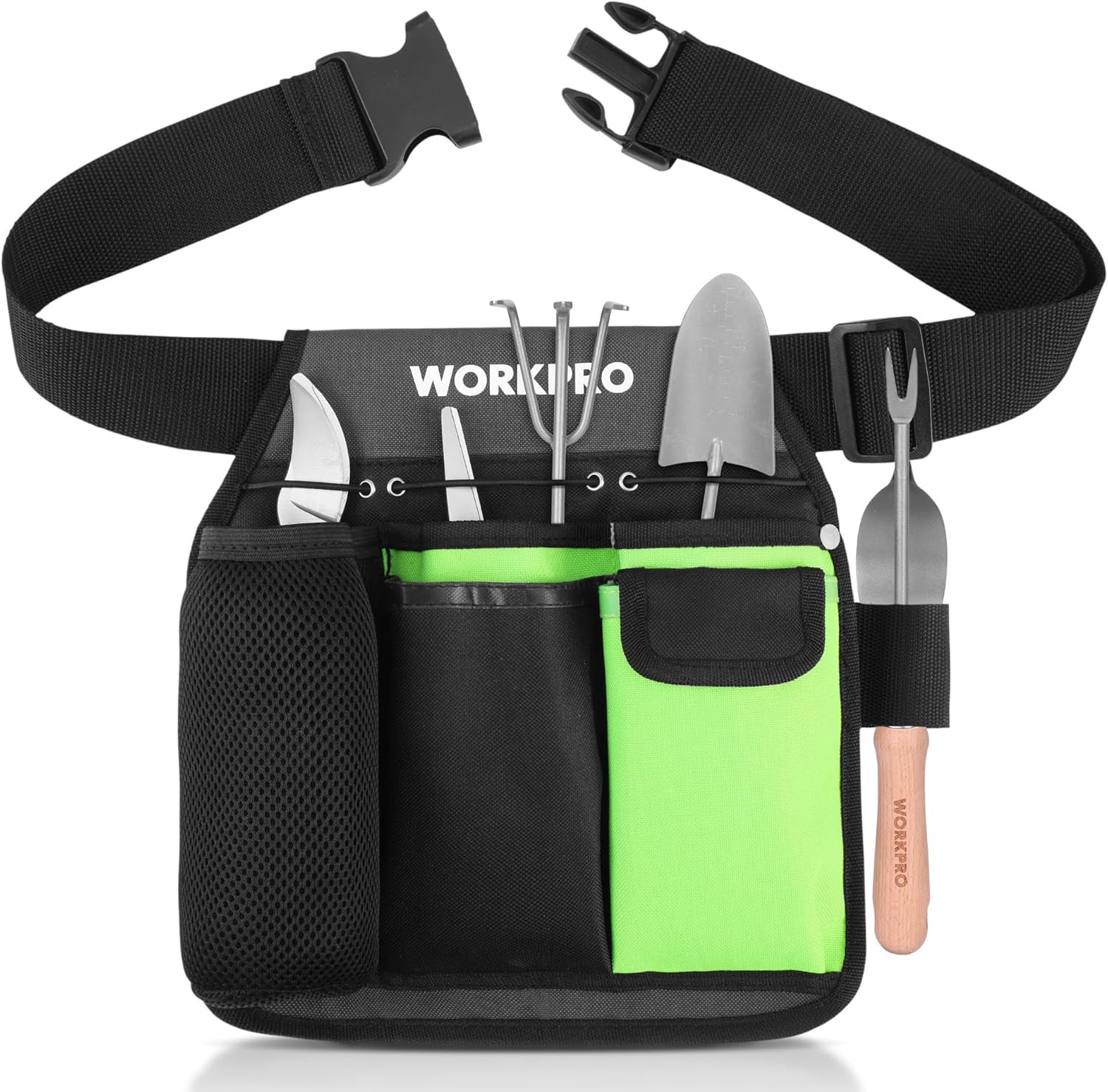 Garden Tool Belt, 5-Pocket Single Side Gardening Tool Pouch with Adjustable Wais