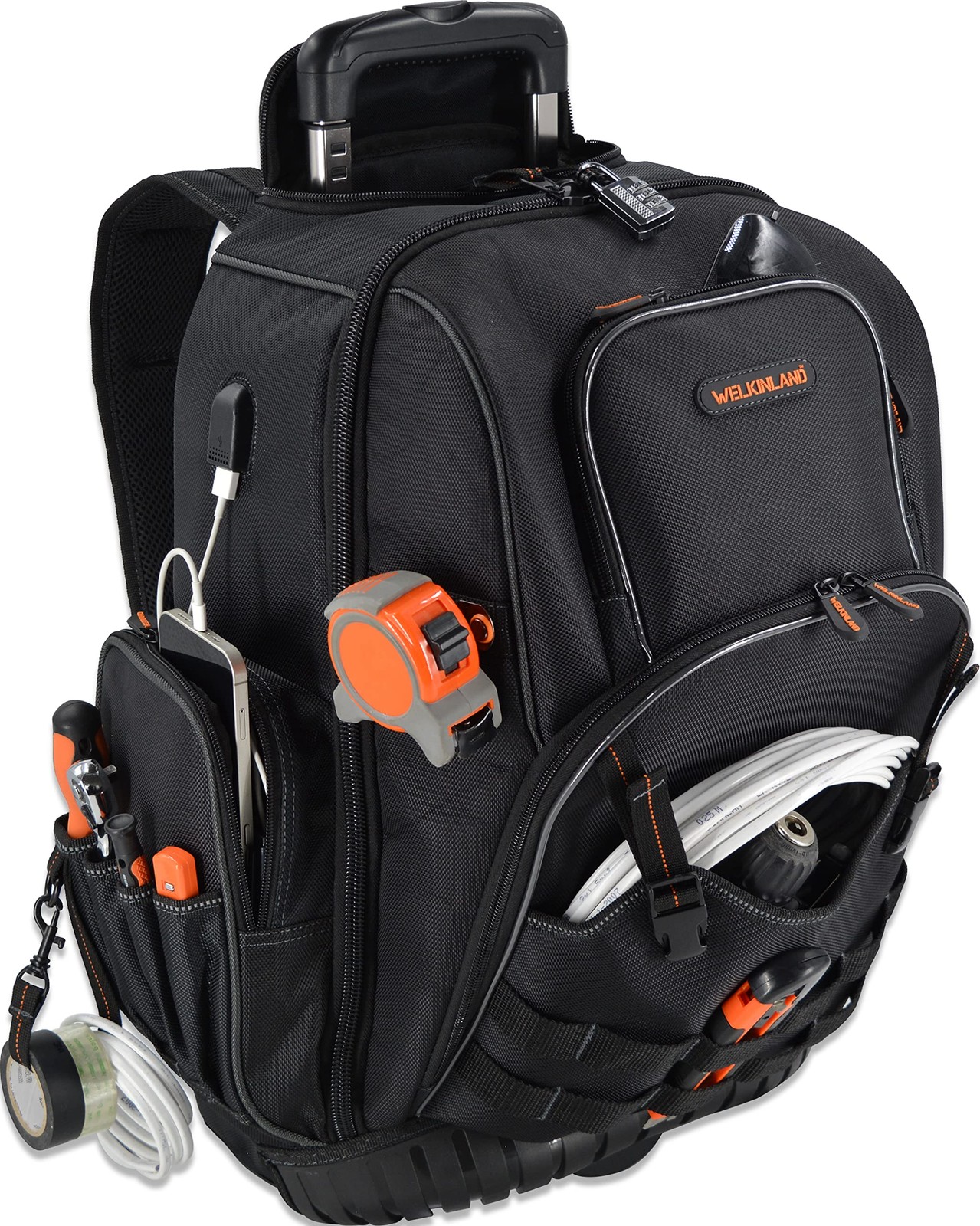 72Pockets Rolling Tool backpack, Large tool bag with wheels, Rolling Electrician