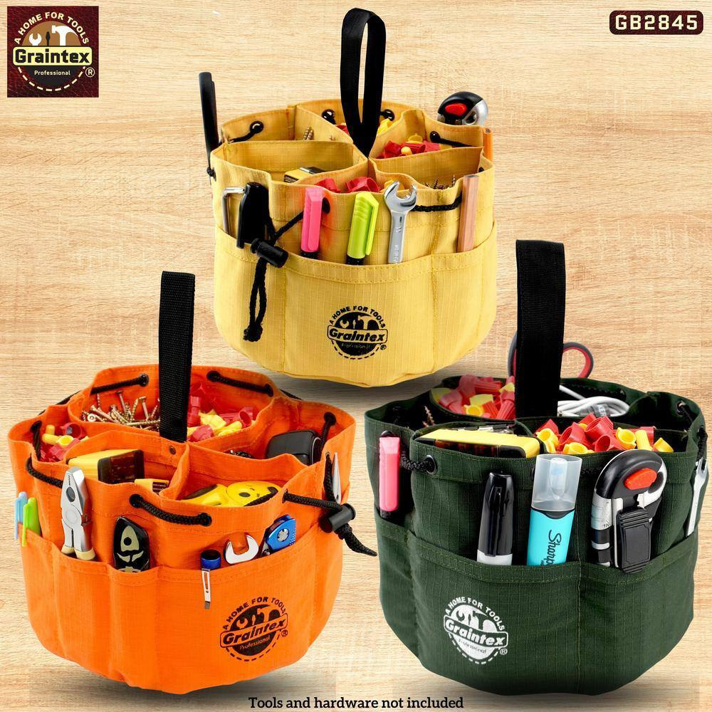 10 In. 18-Pockets Grab Tool Bags with Drawstring Closure Set of 3