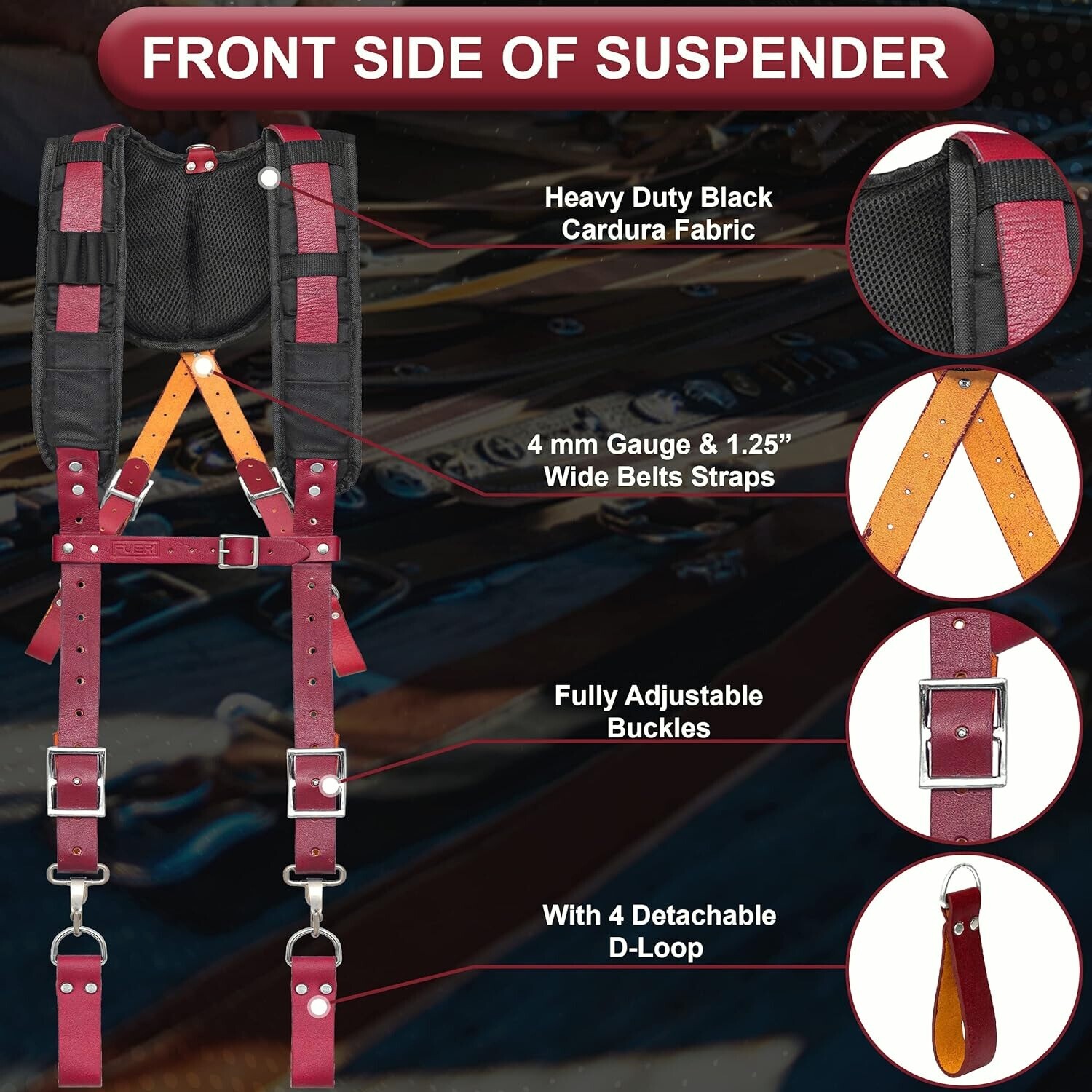Leather Tool Belt with Suspenders carpenter 19 Pocket Padded Tool Pouch Work bag