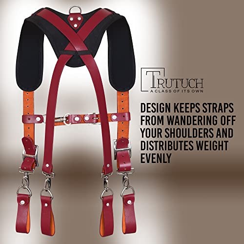 Leather Work Suspenders With Pockets | Fully-Adjustable Padded Leather Maroon