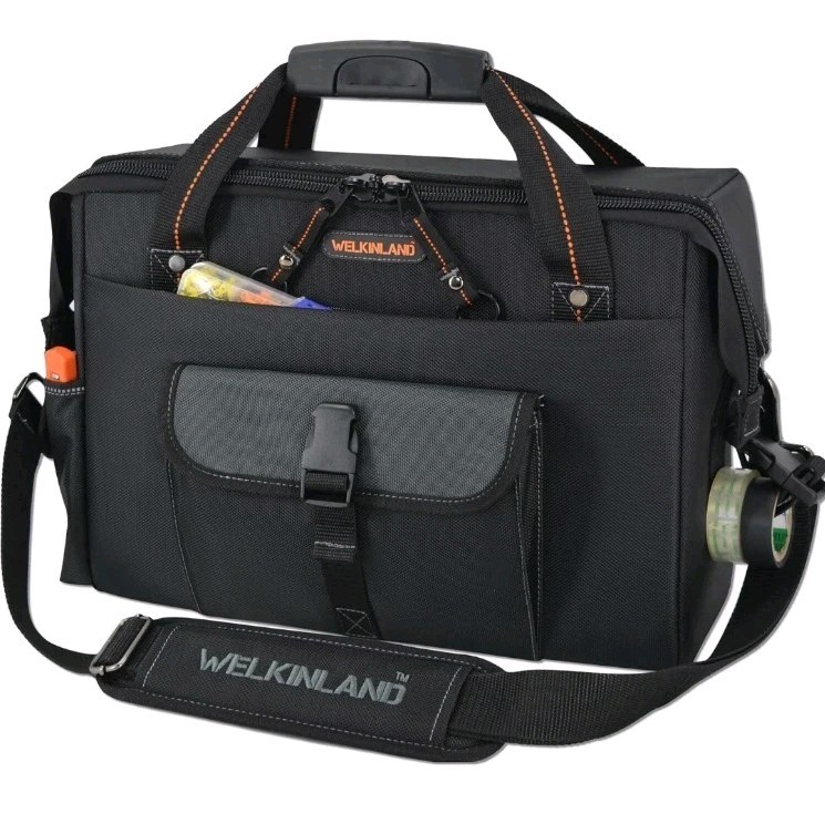 ✅ WELKINLAND 15-Pockets Electrician Tool Box Bag, Large – Open Black Orange ✅
