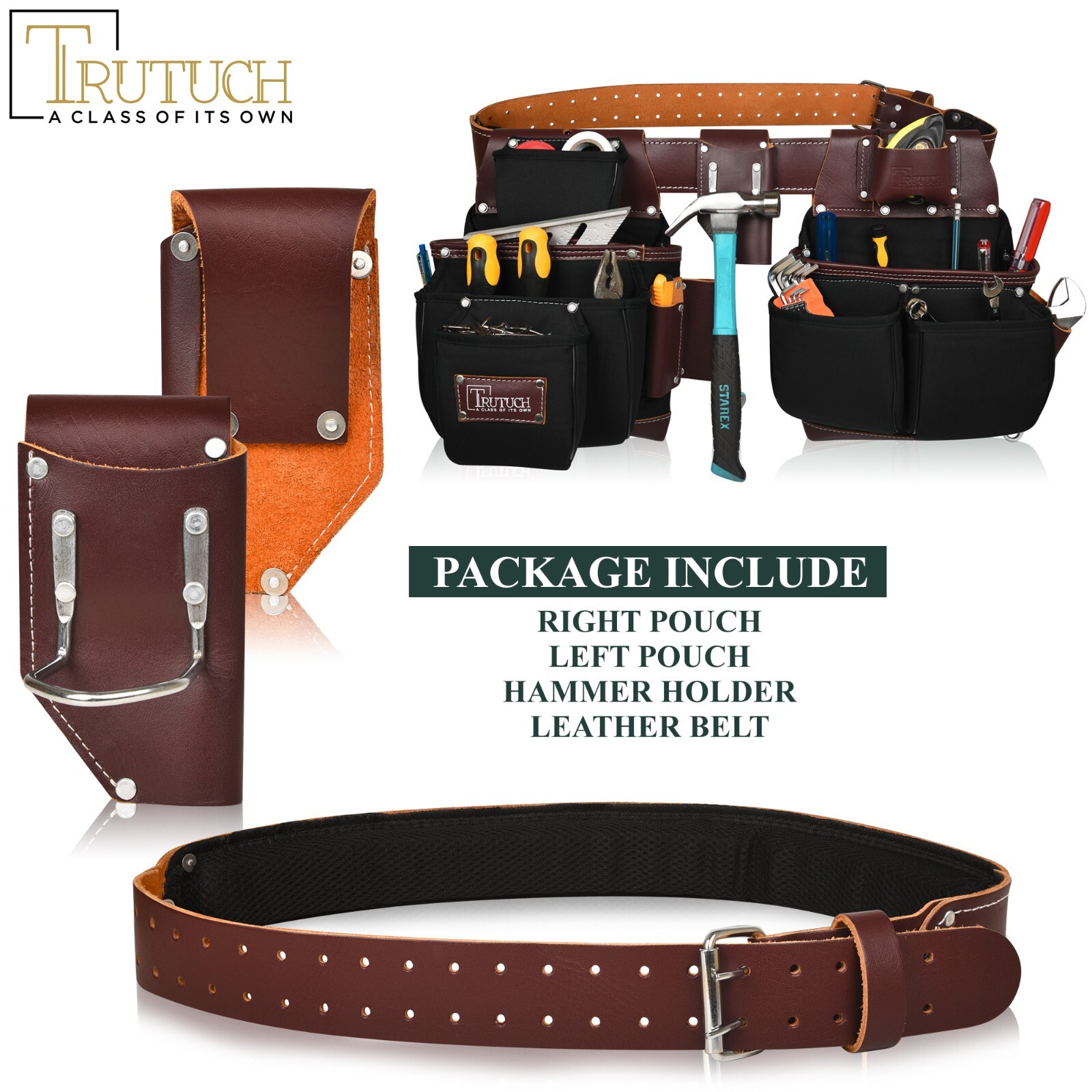 TRUTUCH Nylon and Leather Tool Belt with Leather Work Suspender | Electrician