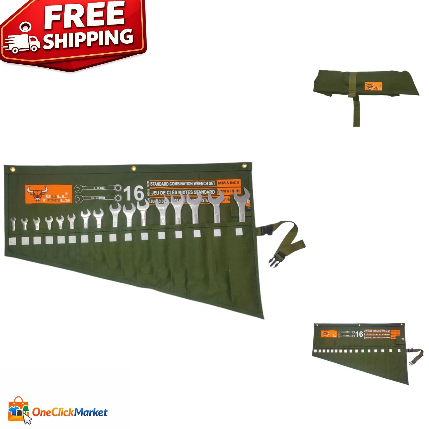 Heavy-Duty 16 Pocket Wrench Roll Organizer – Crafted in Durable Cotton Canvas