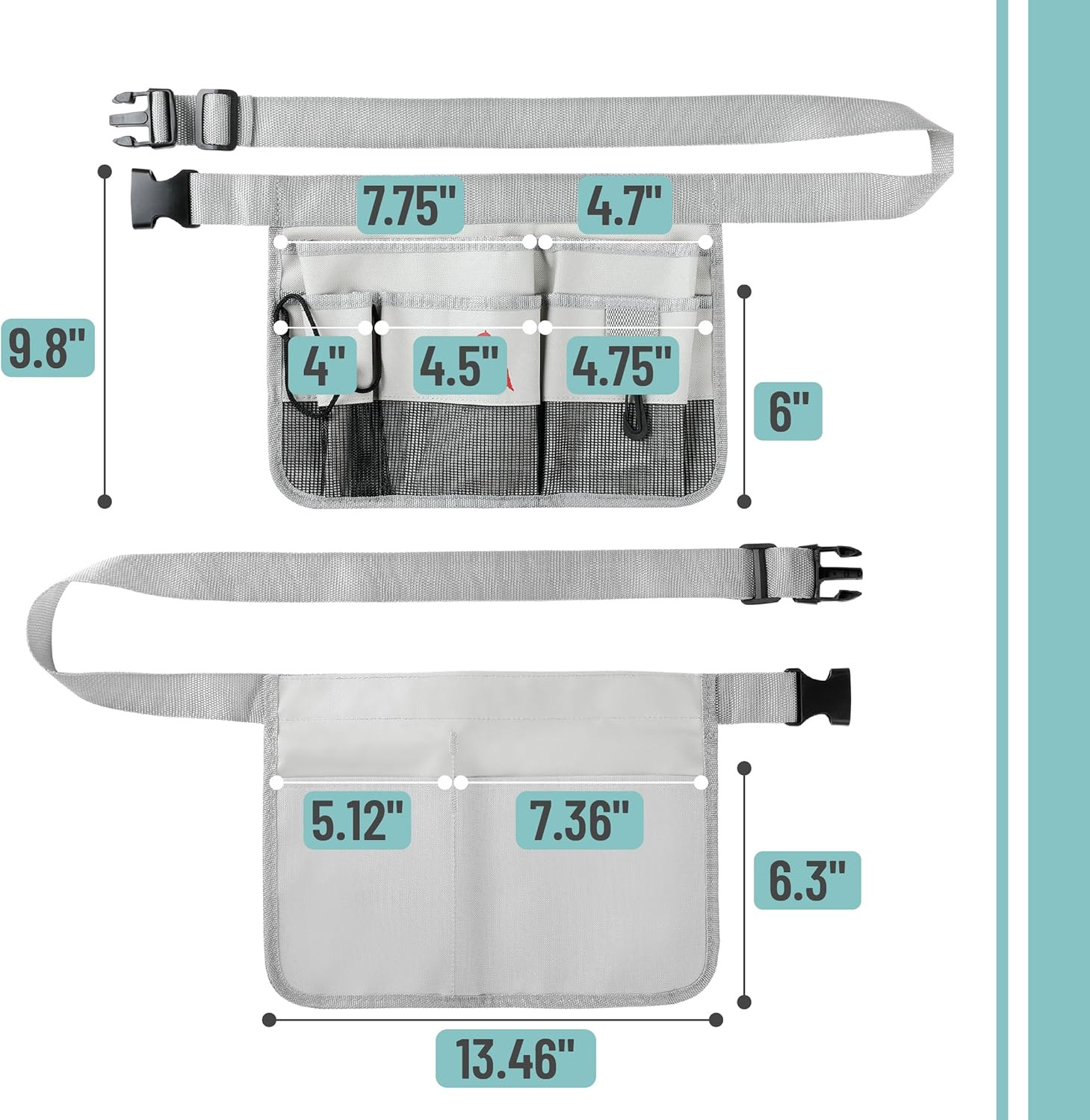 – Adjustable Gardening Belt, Light Gray, 7 Pockets, Wear Resistant, Cut Resistan