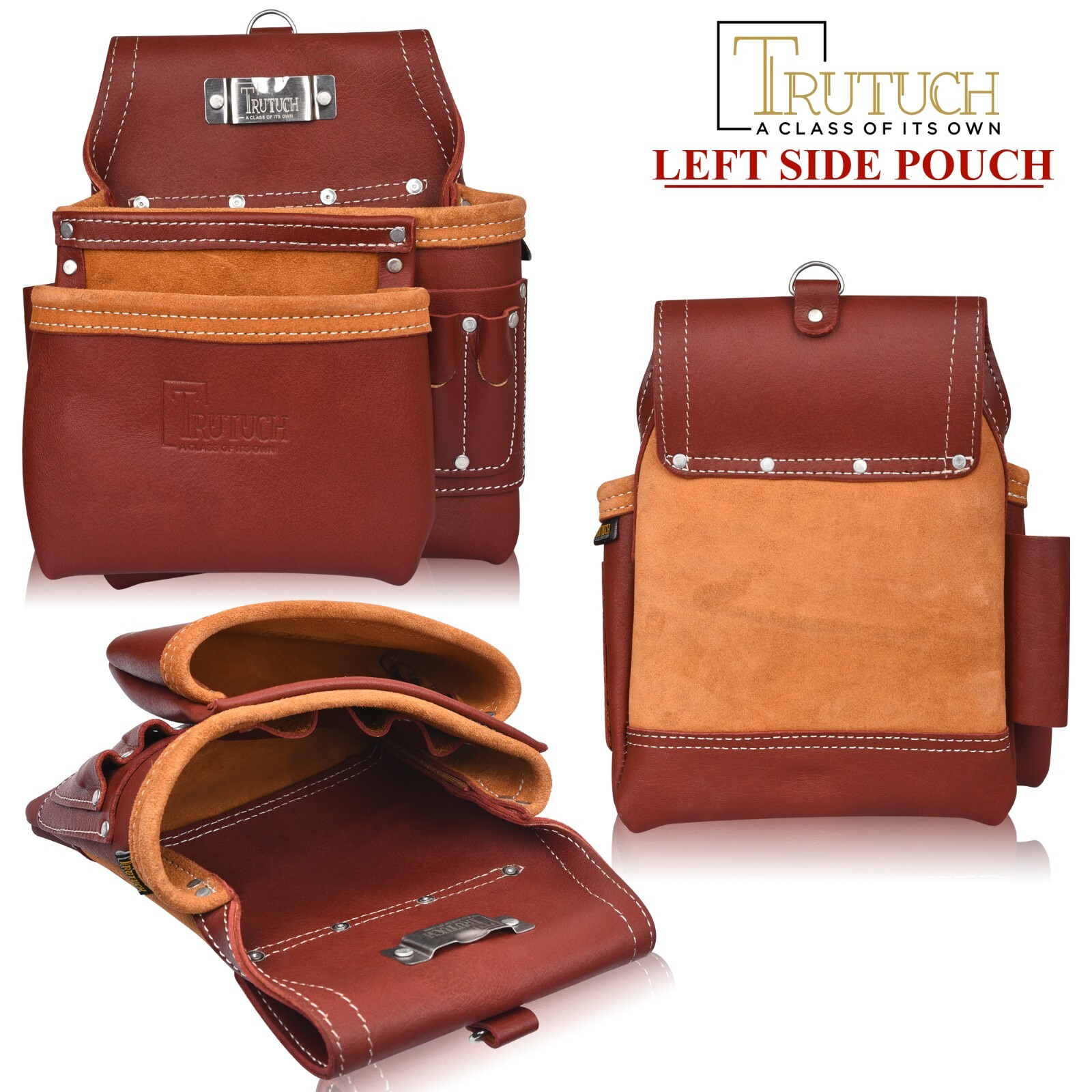 Trutuch Maroon Leather Tool Belt with Suspender | Framers Tool Bag | Tool Belt