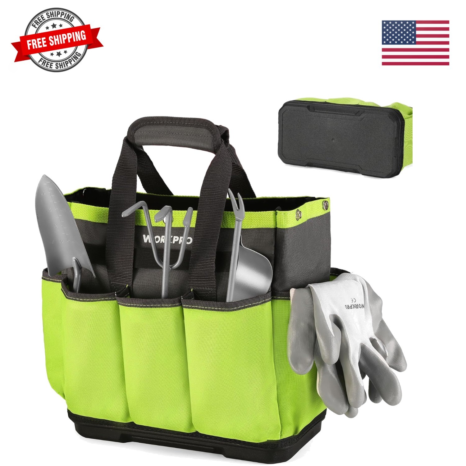 Garden Tool Bag with Waterproof Plastic Base, 8 Pockets Gardening Bag, Heavy …
