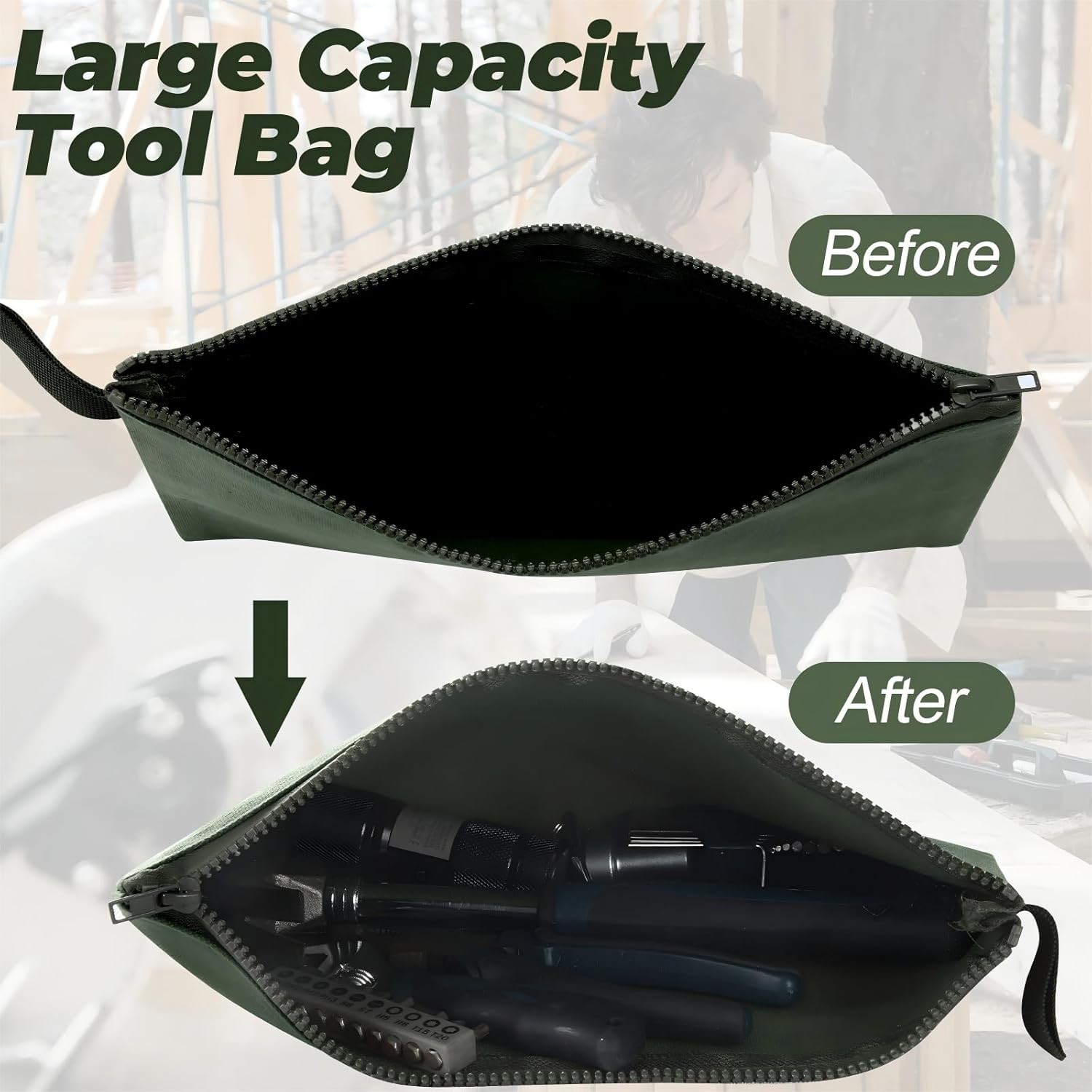 Army green canvas tool bag set