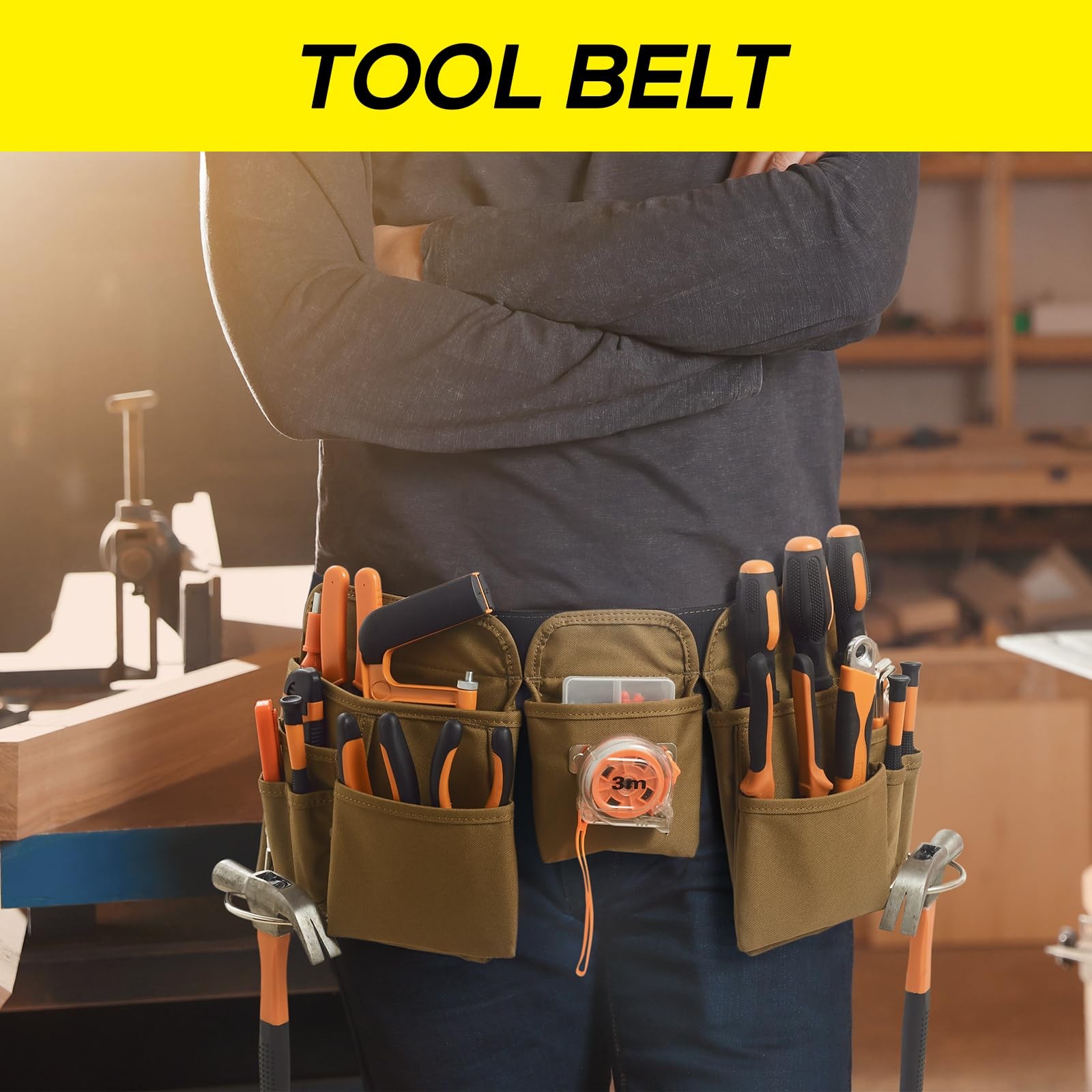 19 Pocket Tool Belts Quick Release Buckle Adjustable Work Apron Khaki