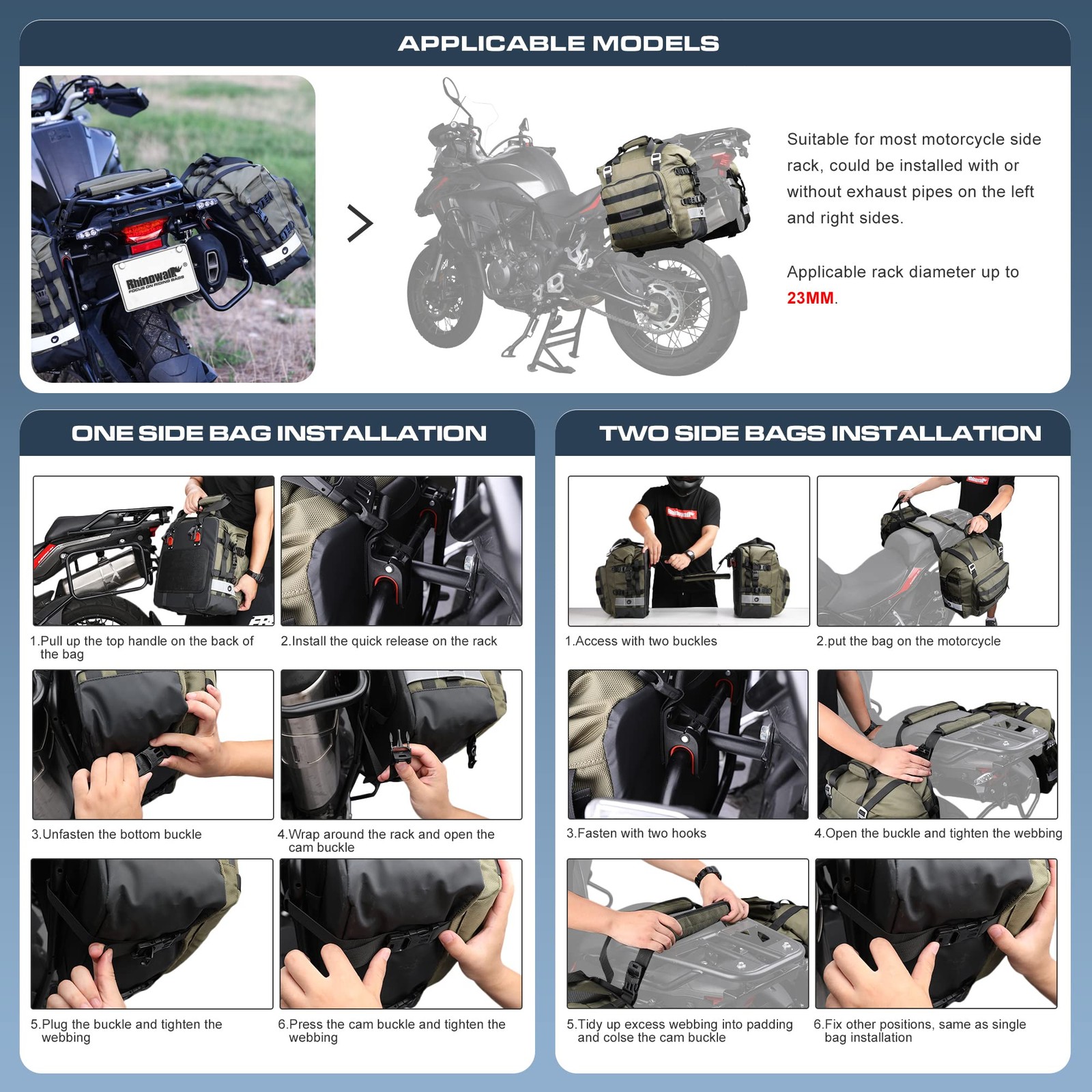 Motorcycle Saddlebag Waterproof Motor Luggage Pack Quick Release Motorbike Si…
