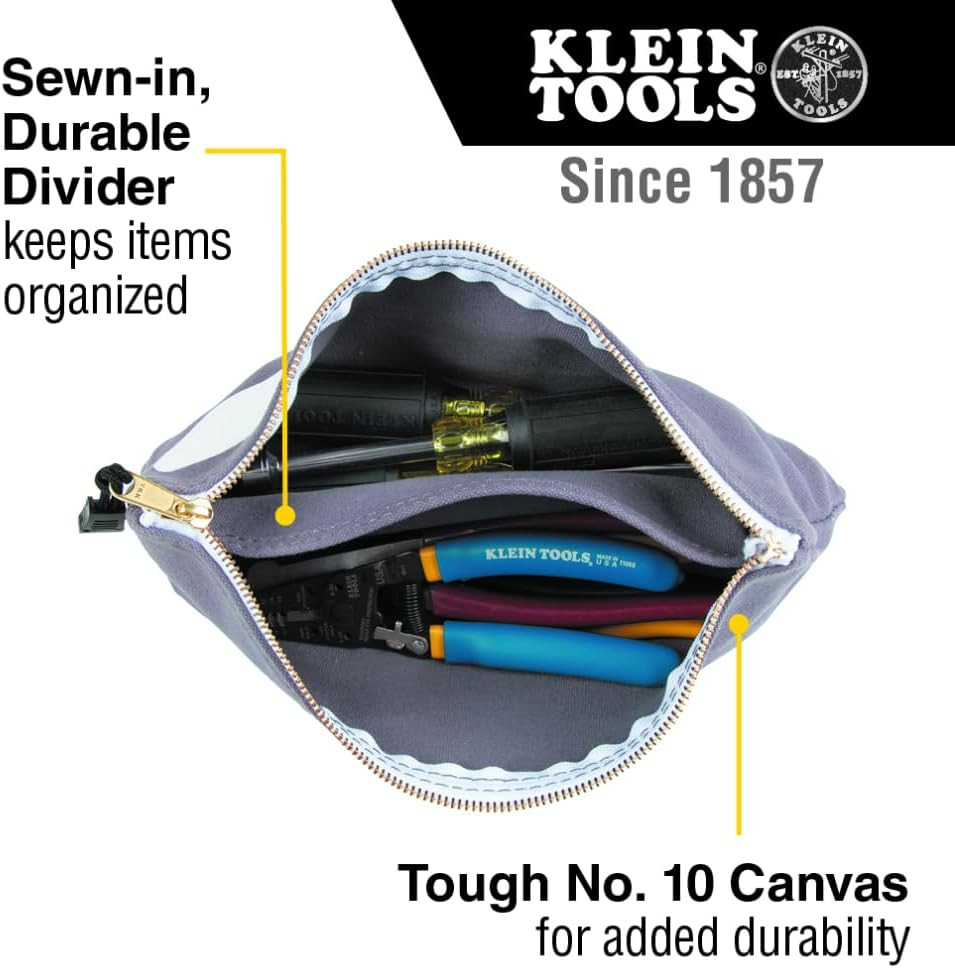 Klein Tools 55578 Zipper Bag with Divider, No. 10 Canvas, 7-Inch X 12-1/2-Inch H