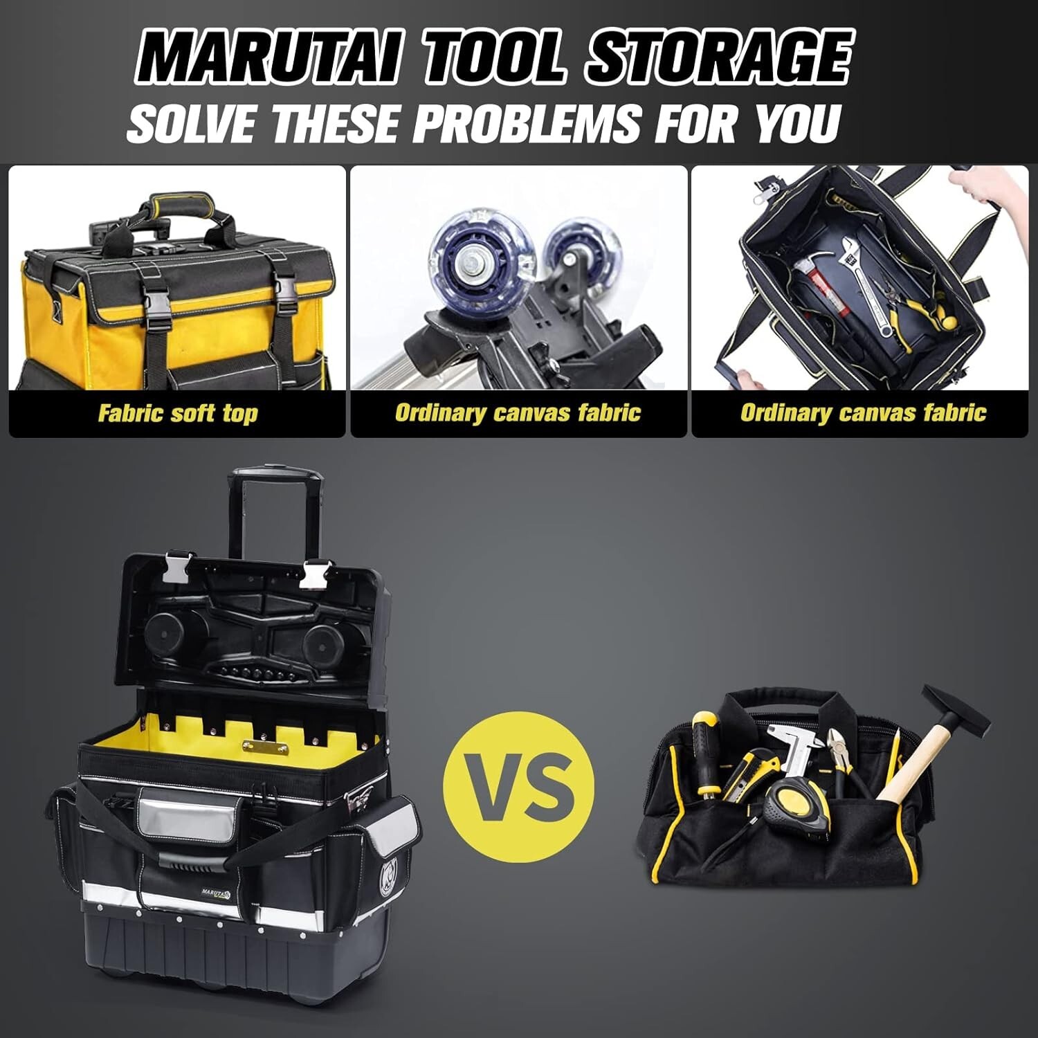 18” Rolling Tool Bag with Wheels, Bags Organizer, Black, Toolbox Tool Organizer