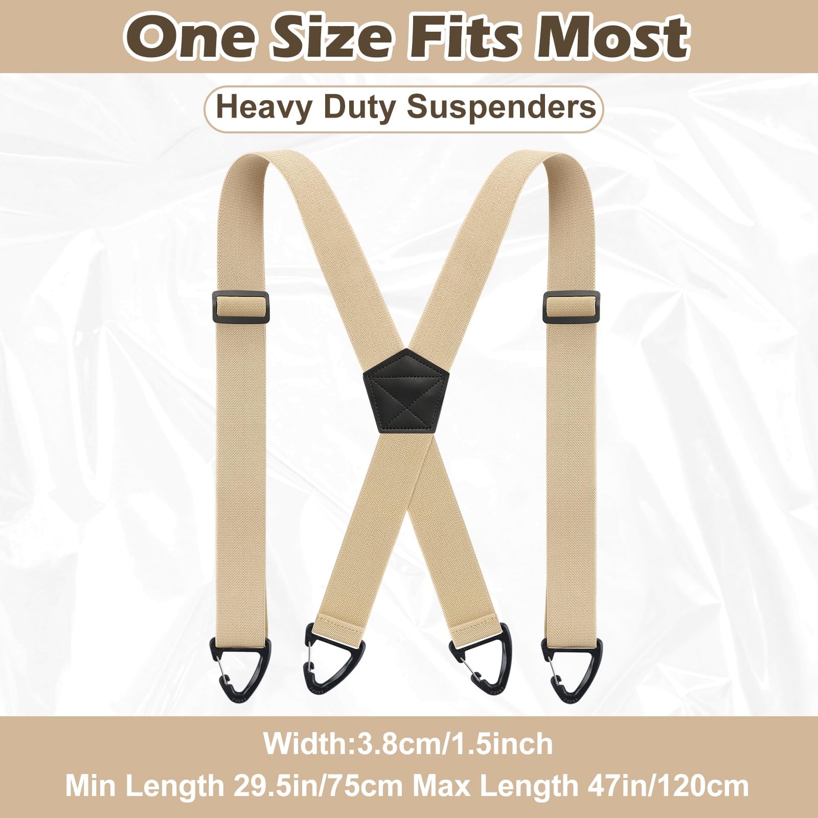 Sintege X Back Hidden Suspender Heavy Duty Work Suspenders One Size, Khaki