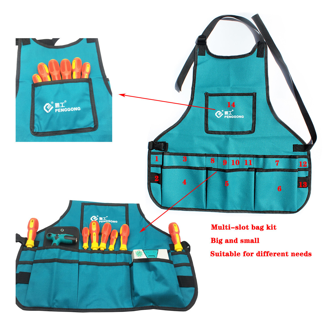 Portable Apron Tool Bag Multiple pocket waterproof 600D Oxford cloth for Garden