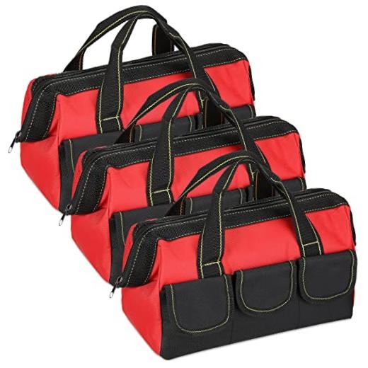3 Pack Tool Bag for Men with Waterproof Hard Bottom, Heavy 13 Inch Red Classic