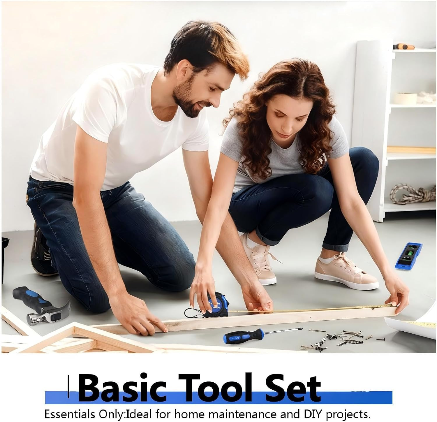 Blue 21-Piece Basic Household Hand Tool Kit with Shoulder Strap Bag for Home