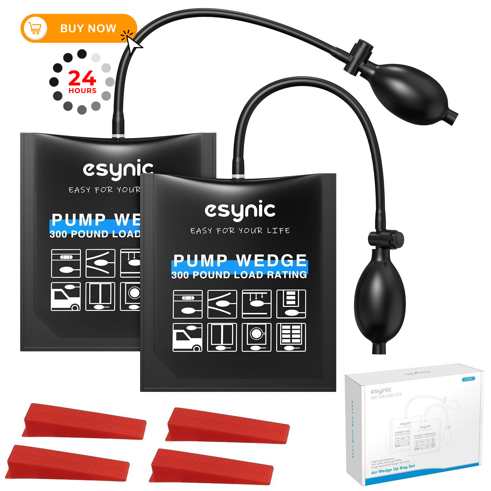 eSynic 2 Pack Air Wedge Bag Kit – 300lbs Heavy-Duty TPU Door Black & White
