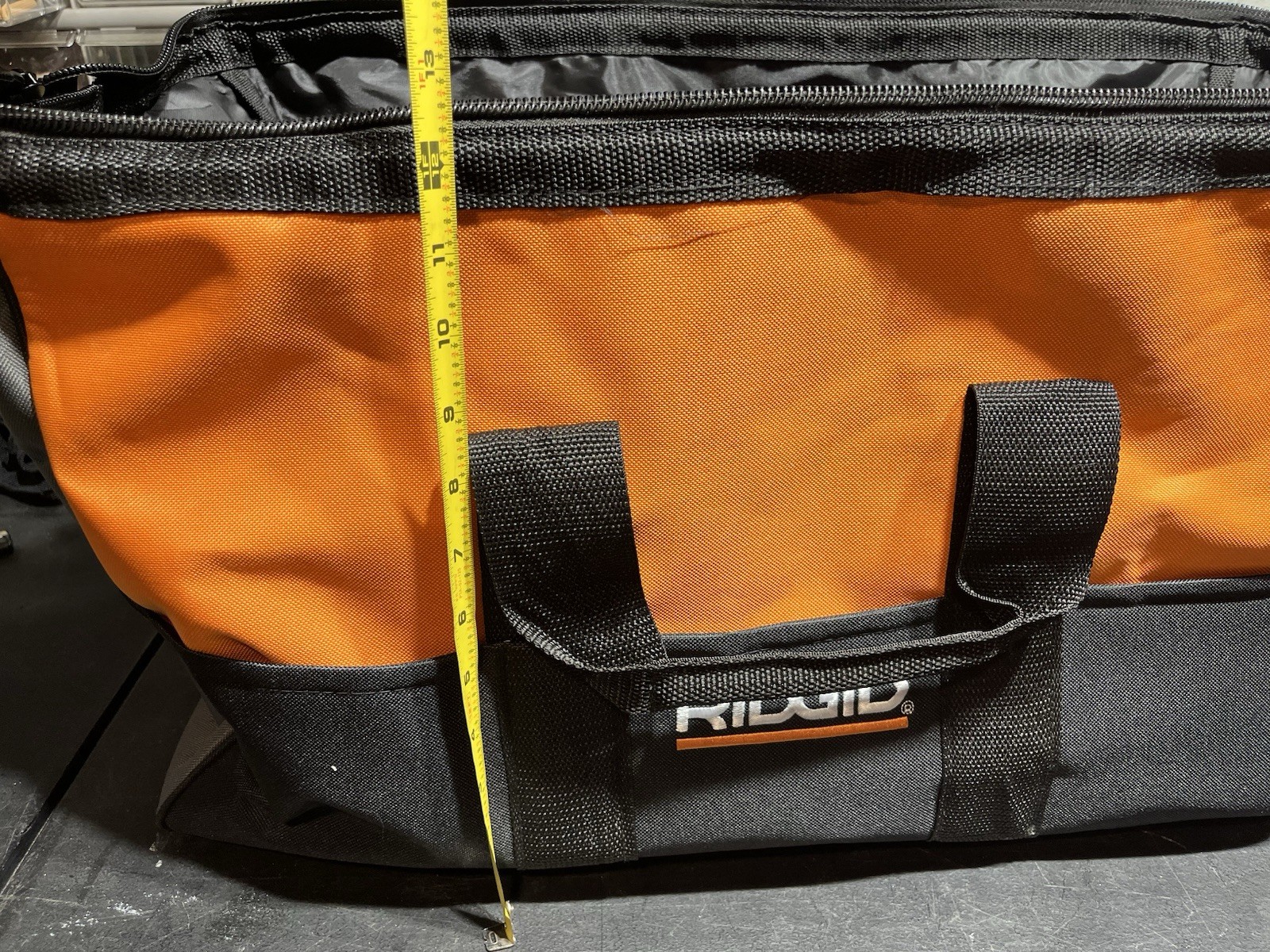 RIDGID Orange/Black Fabric Tool Bag 22x12x12 Zipper Closure with Handles