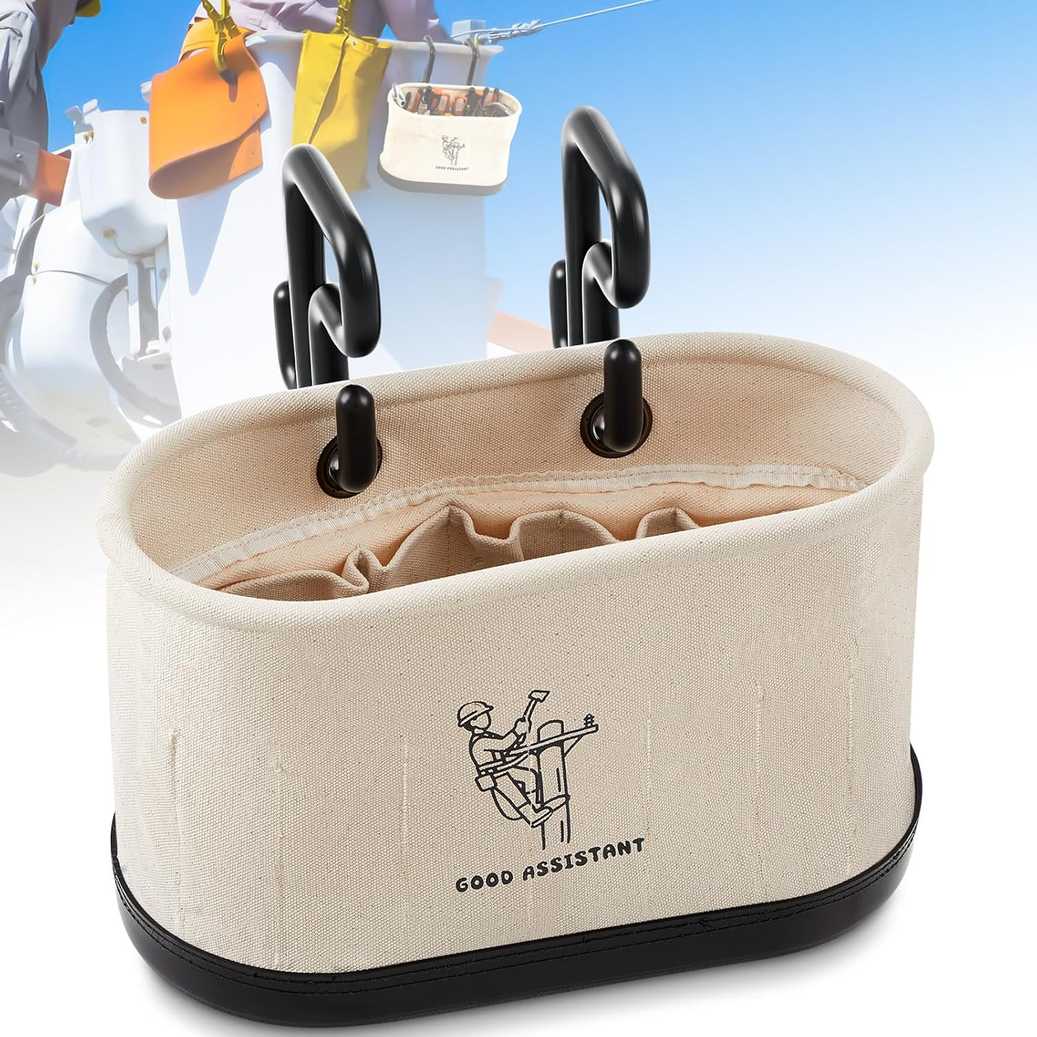 1 Pcs White Canvas Bucket Bag Including Hooks Lineman Aerial Oval Tool Bucket wi