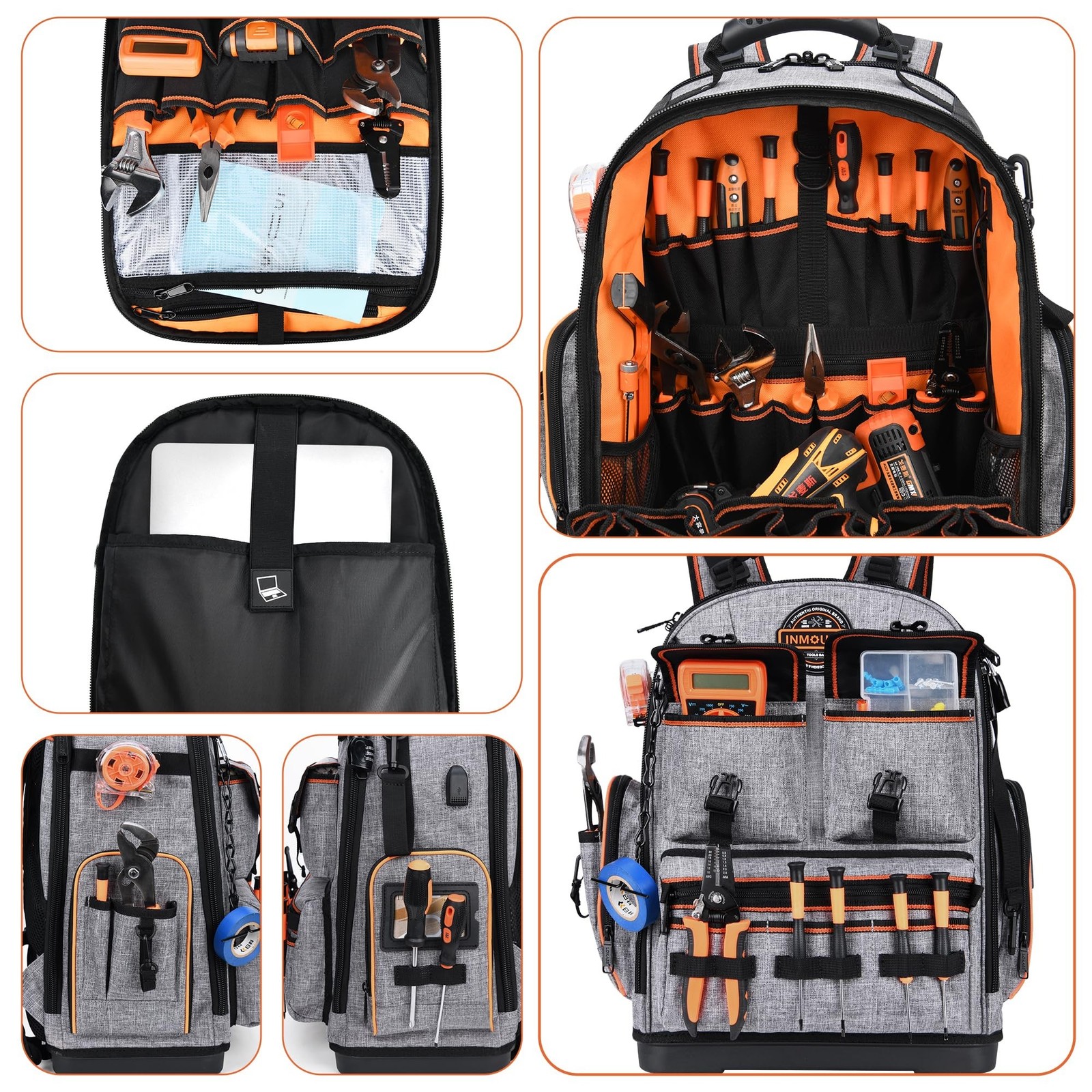 LOKASS Tool Backpack 8605 1680D Molded Base Laptop Compartment Water Resistant