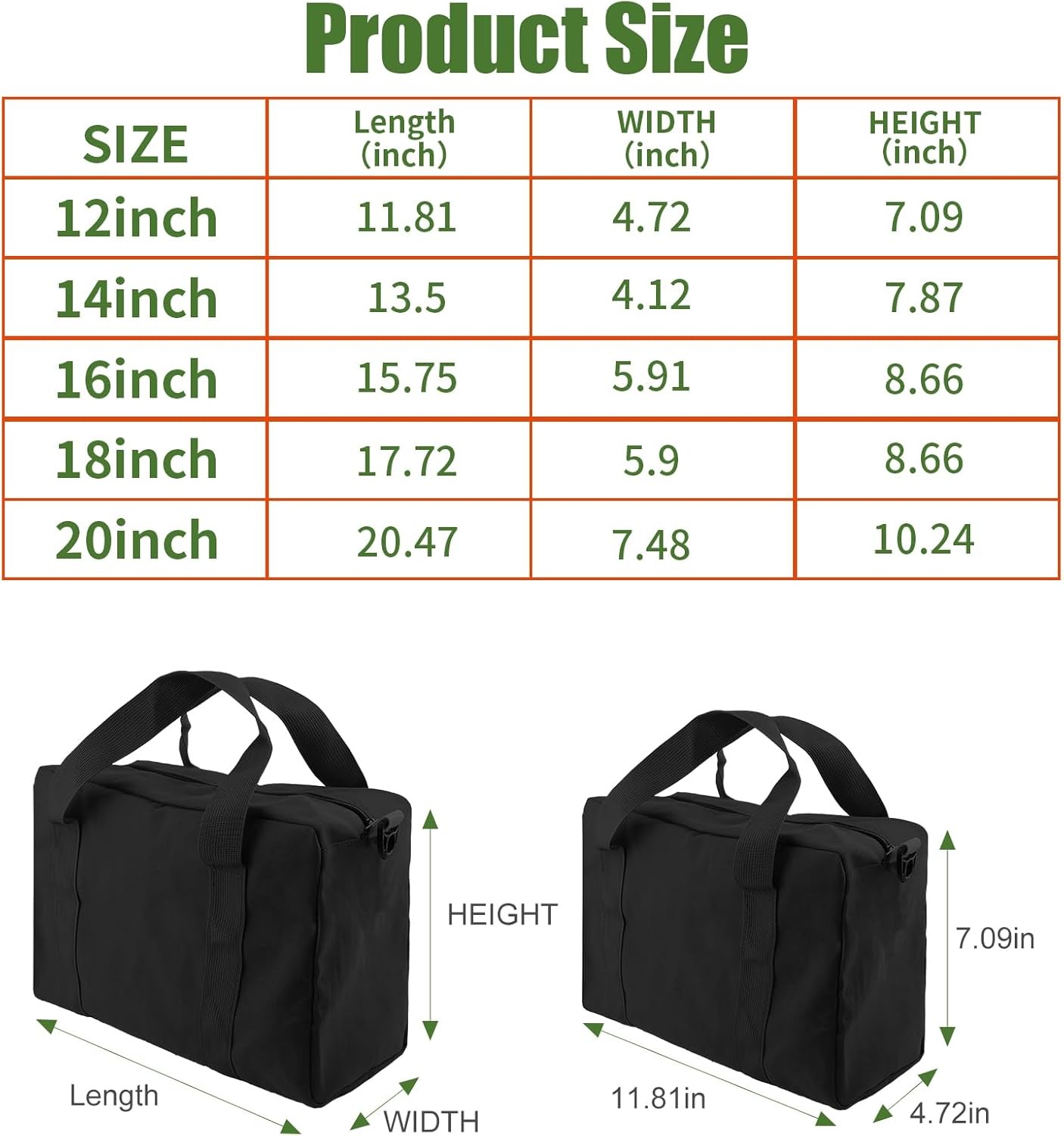 Small Tool Bag,Close Top Wide Mouth Organizer Bag,Large 12 Inch, black