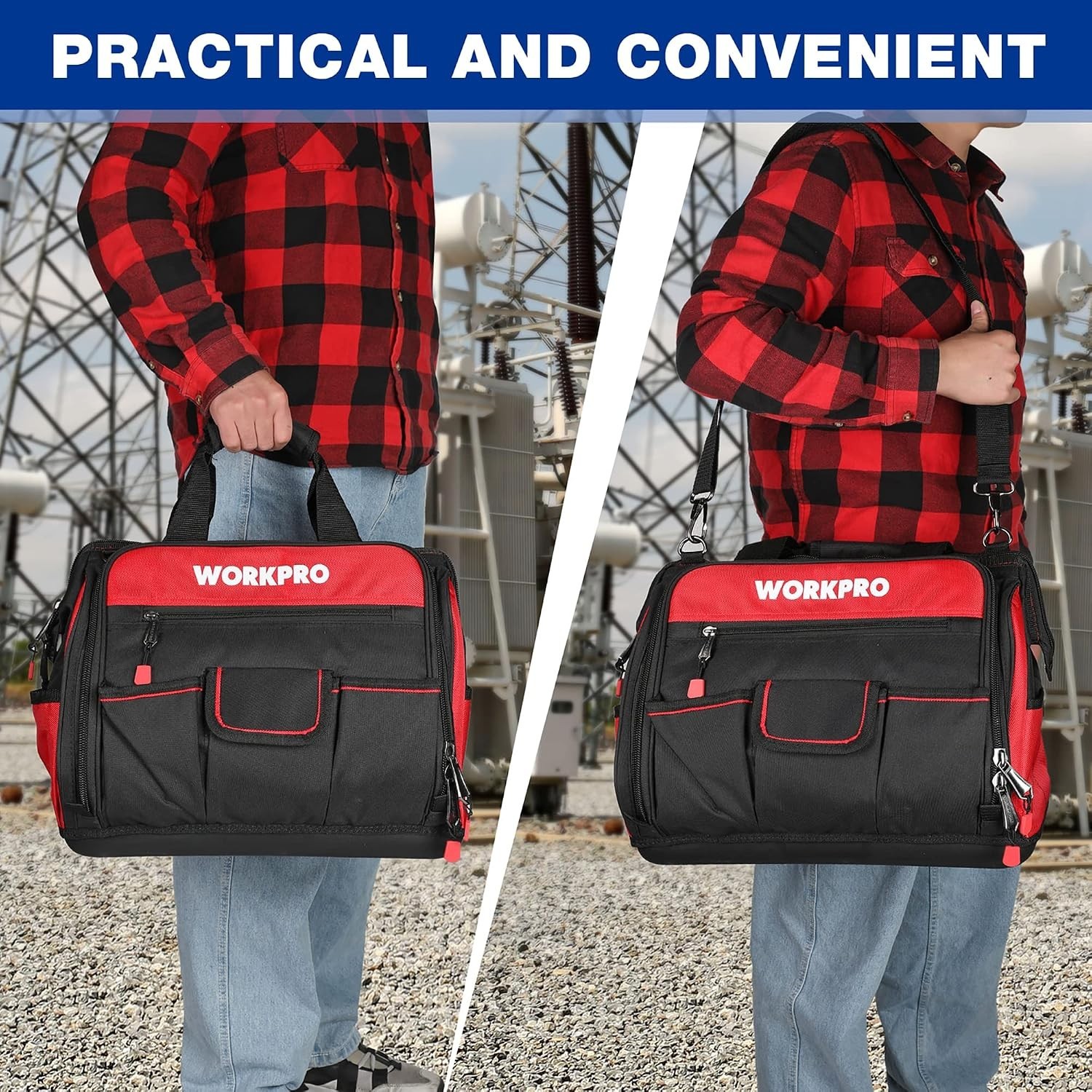 Durable 16″ Tool Storage Bag with Multi-Compartment Design & Waterproof Base