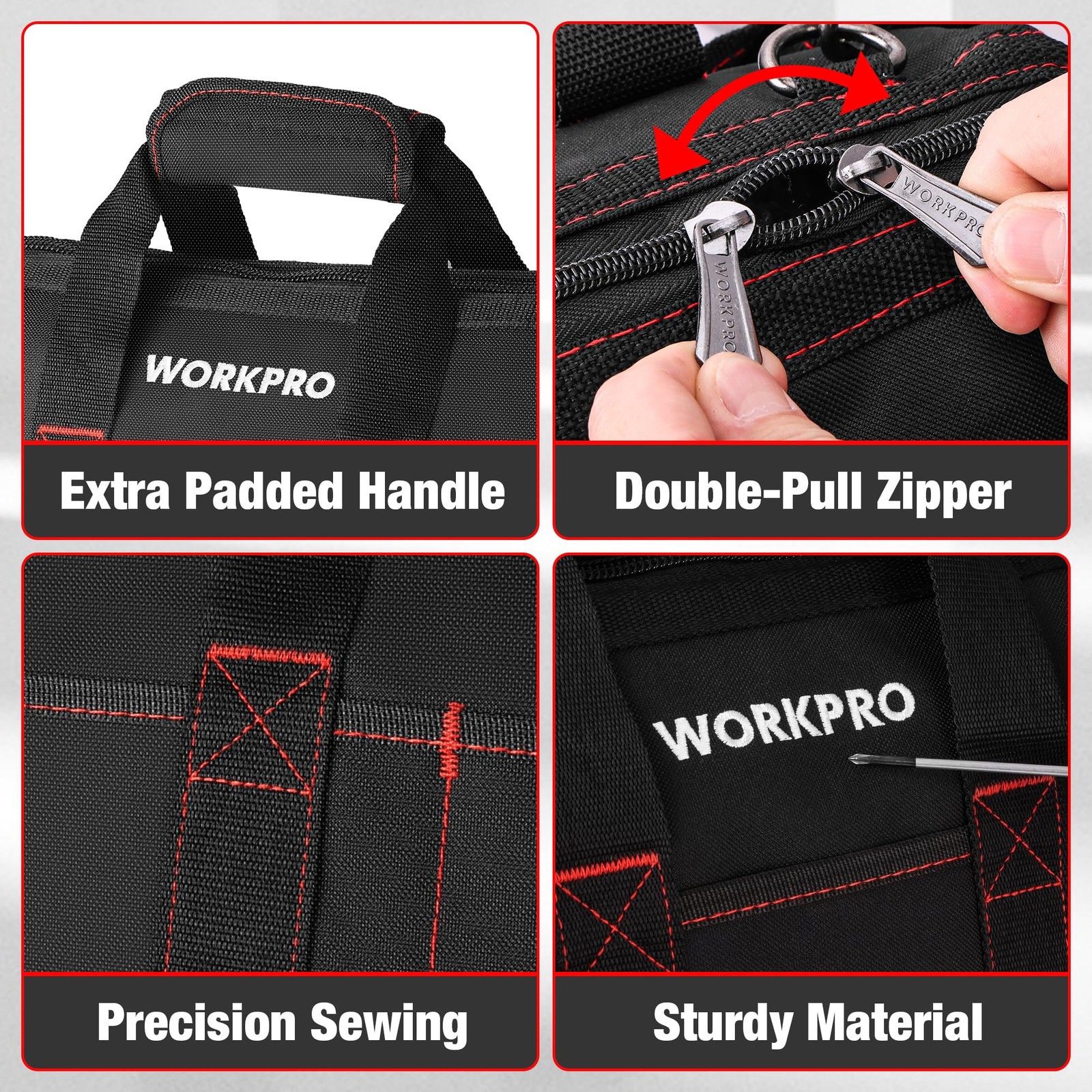 WORKPRO 16-inch Close Top Wide Mouth Tool Storage Bag with 16inch, Black