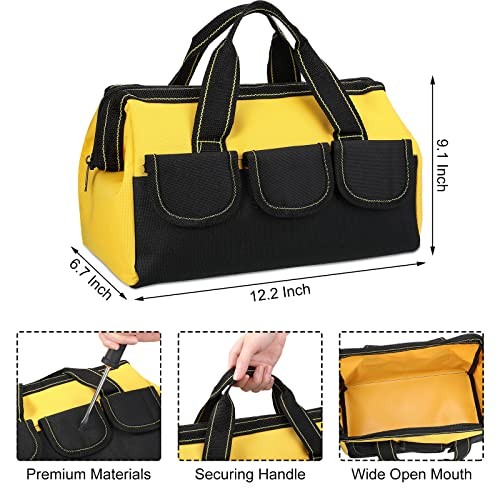 3 Pack Tool Bag for Men – 13″ Waterproof Hard – Blue, Red, Yellow – Classic