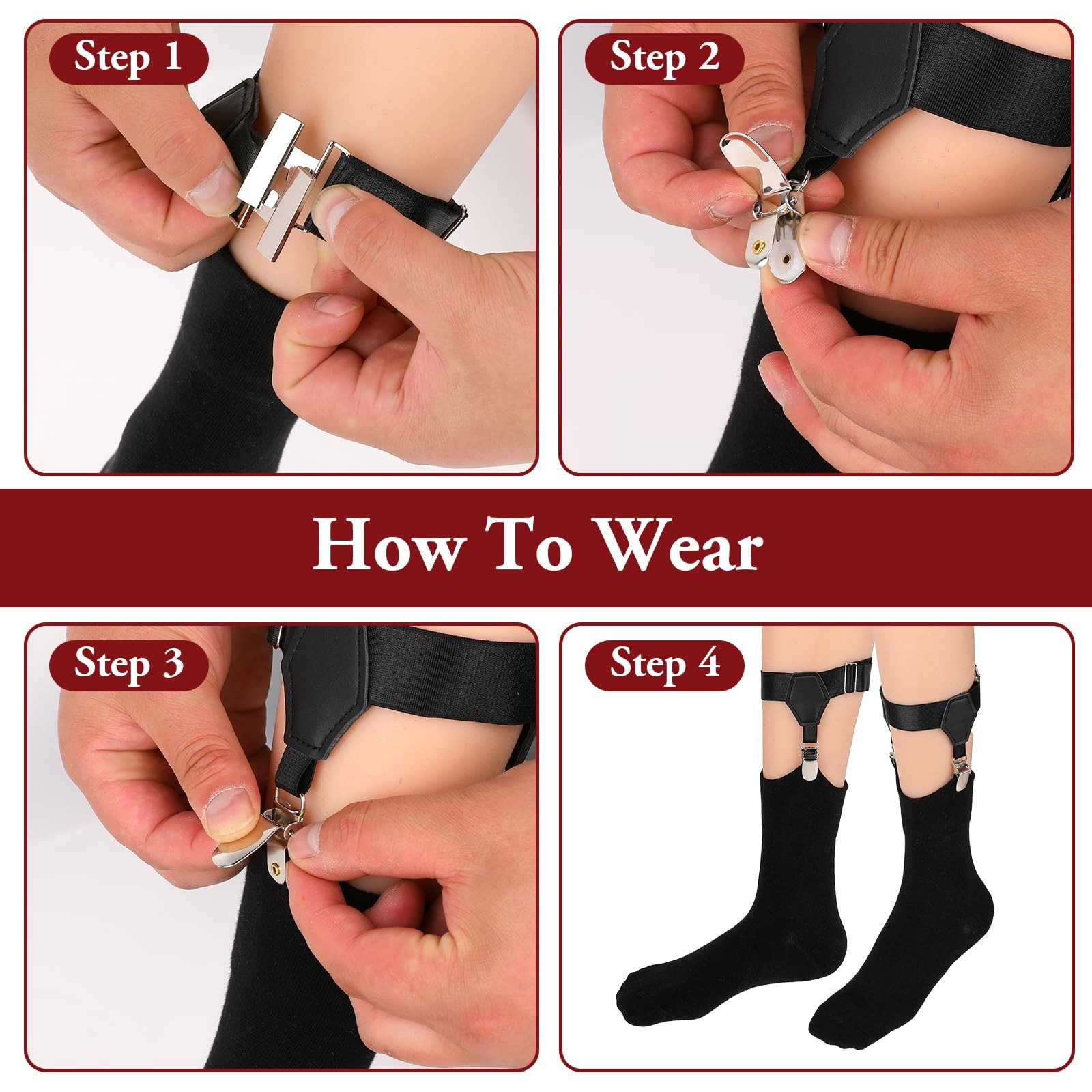 Mens Sock Garters Suspenders Adjustable Non-Slip One Size, Black