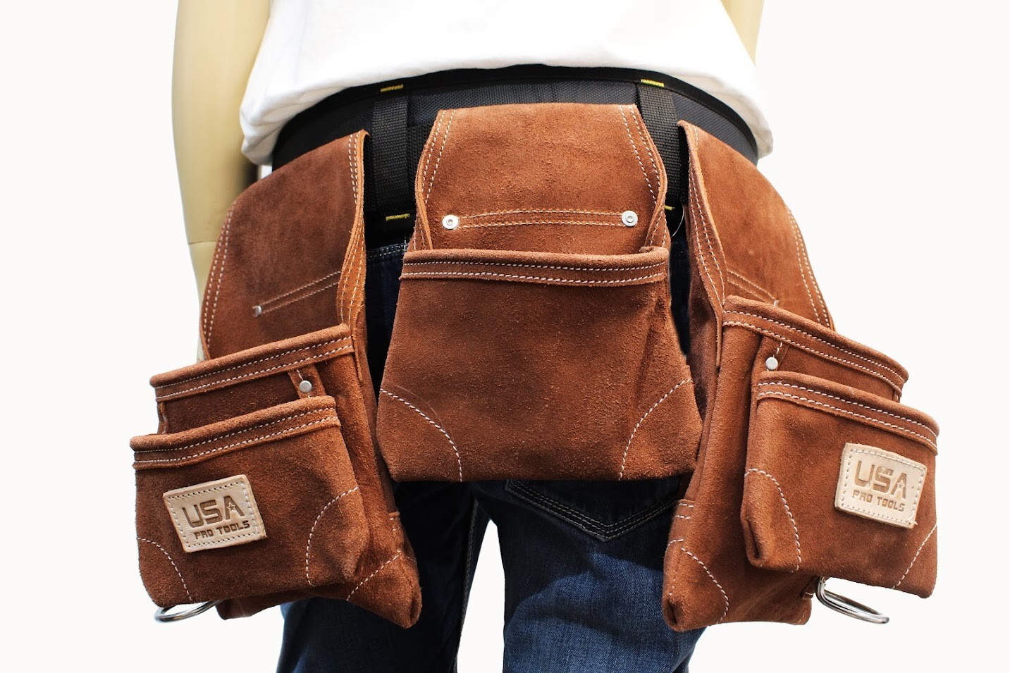 Suede Leather Tool Apron Carpenter Rig Movable Waist Pouch with Heavy Duty Belt.