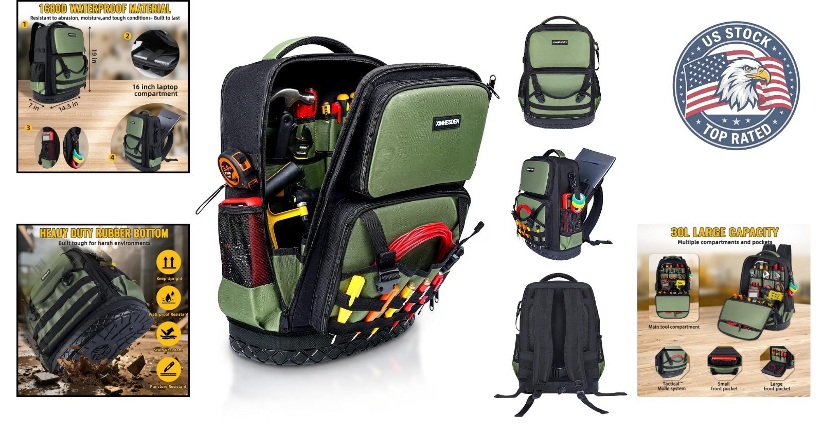 Heavy Duty Tool Backpack – Waterproof 1680D Oxford Organizer for Professionals