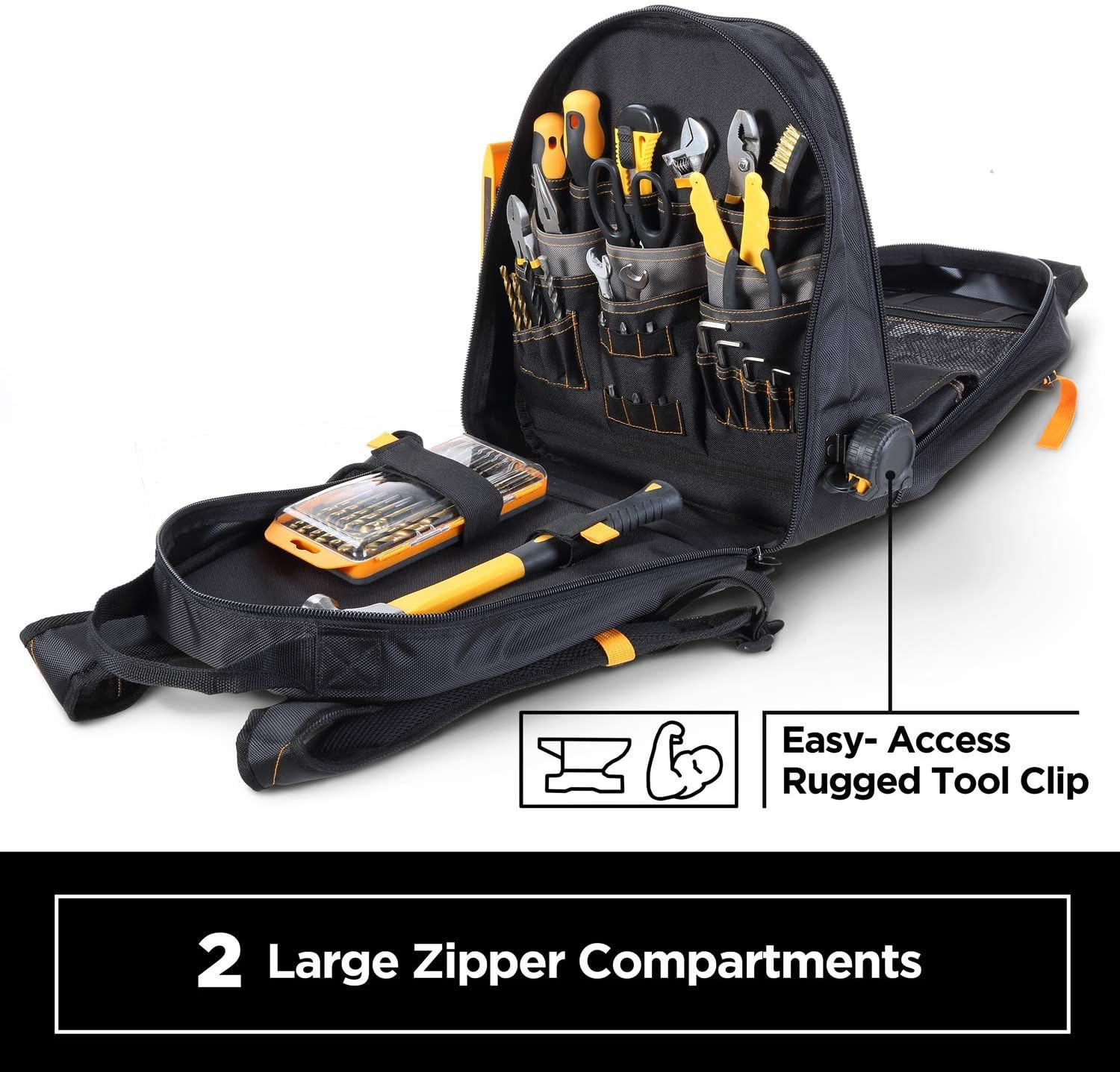 Durable 48-Pocket Tool Backpack with Klein Voltage Tester Pen Combo
