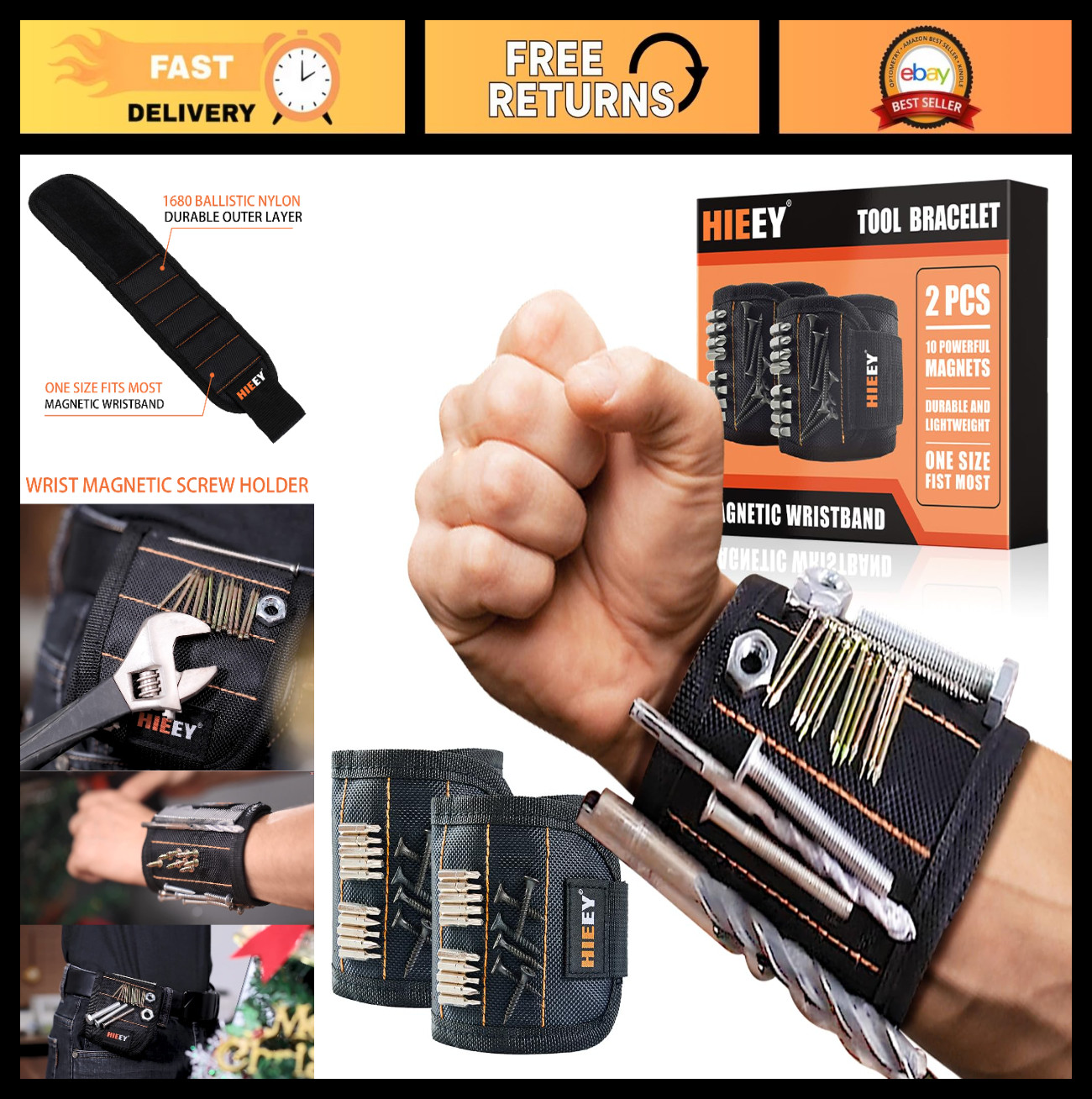 Magnetic Wristband Tool Belt – 2 Pack for Holding Screws, Cool Gadgets Gift for