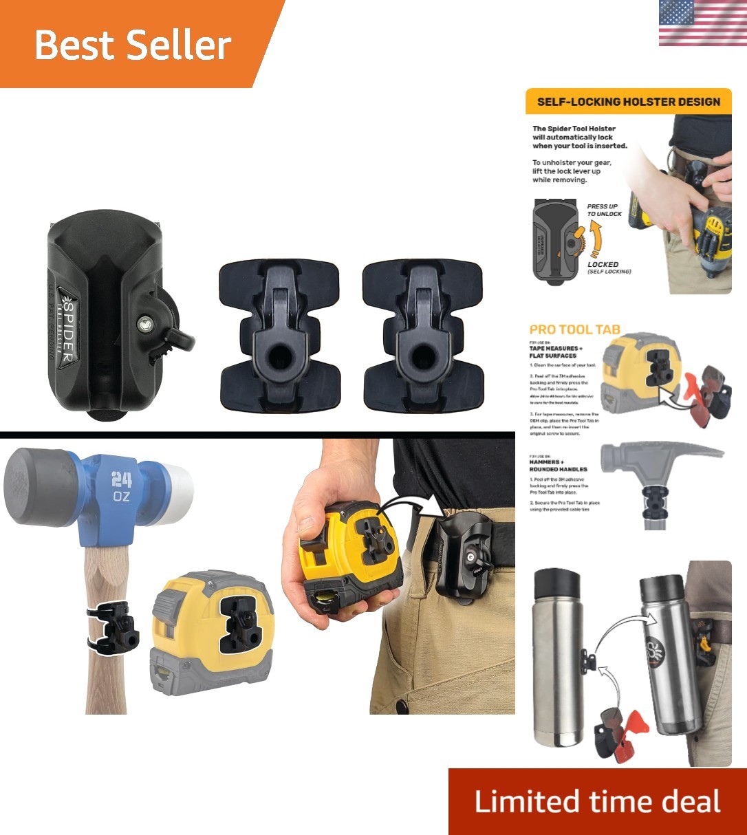 Self Locking Tool Holster Kit – Quick Draw Design with Ambidextrous Lock