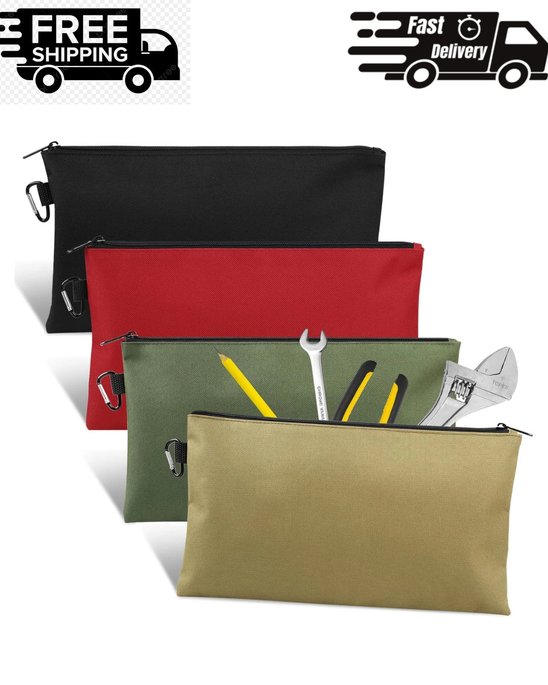 4 Pack Tool Bag, Premium Tool Pouch Zipper Bag, 12″ Tool Pouch with Zipper | Mul