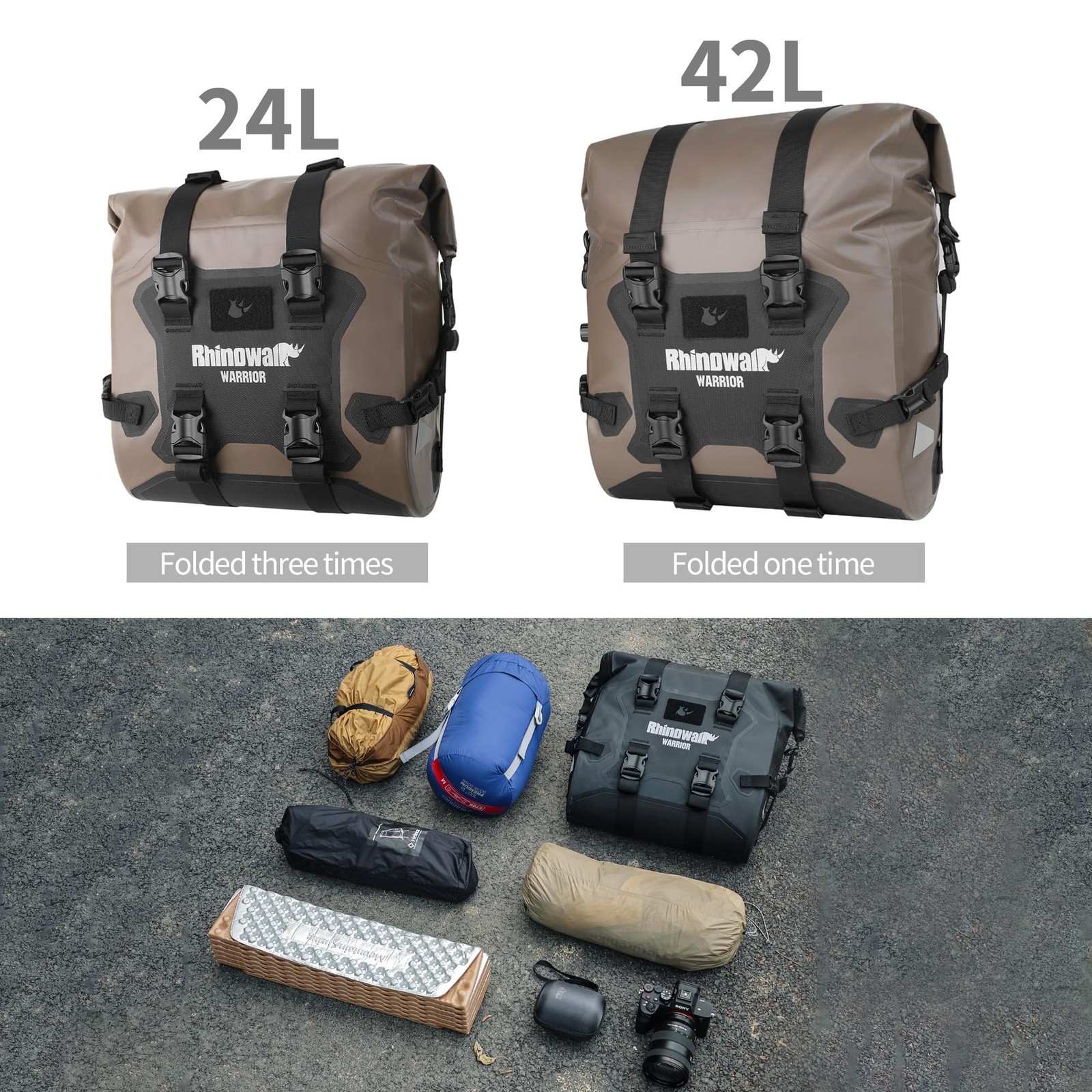 Motorcycle Saddle Bag Waterproof Side Bag 24-42L, PVC Roll-Top Side Luggage w…