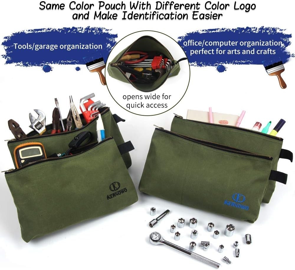 Canvas Tool Pouch Zipper Bag,Small Tool Bag,Multipurpose Storage Pouch4Pack 1…