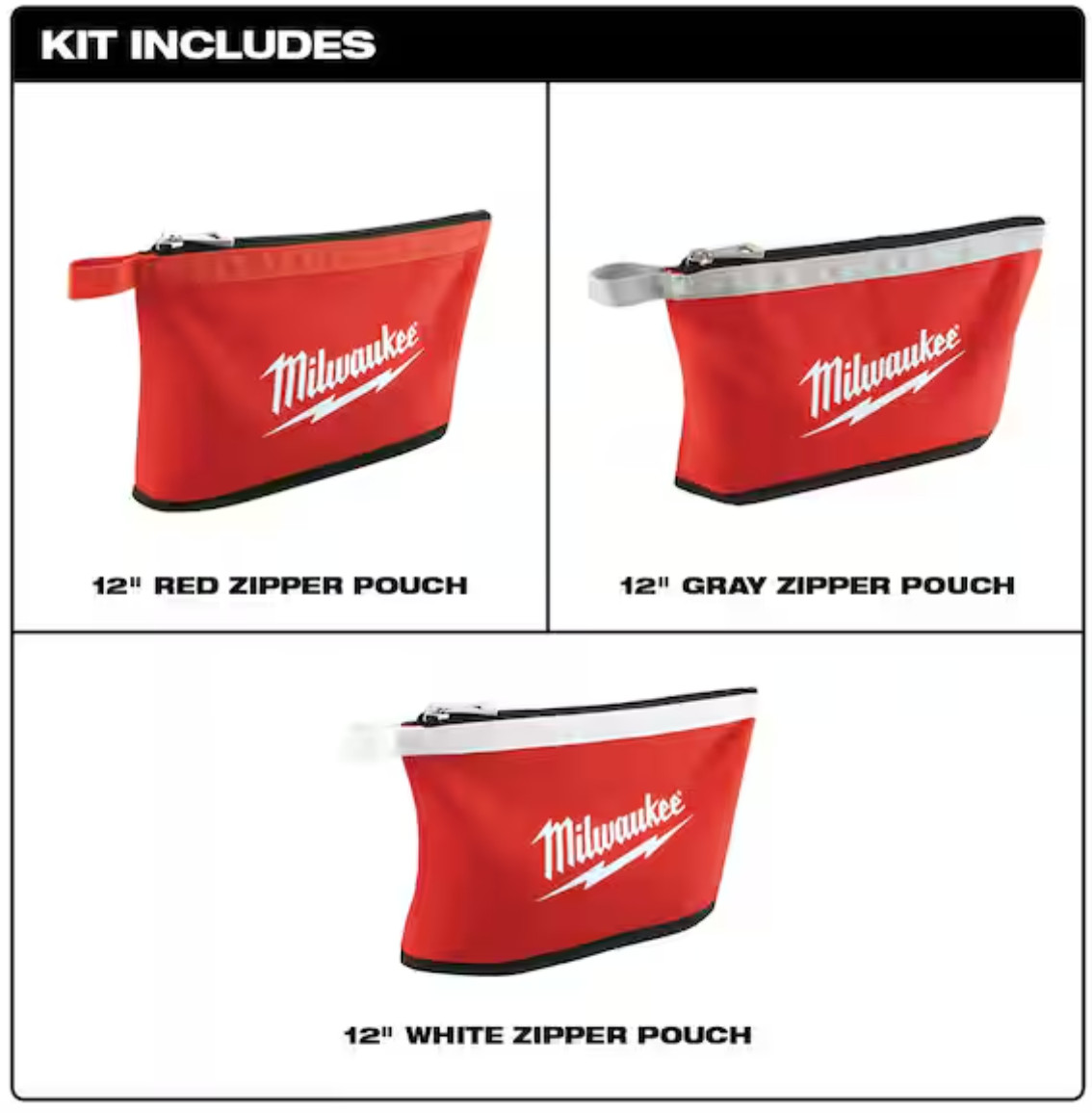 BRAND NEW MILWAUKEE HEAVY-DUTY ZIPPER POUCHES 3-Pack 48-22-8193