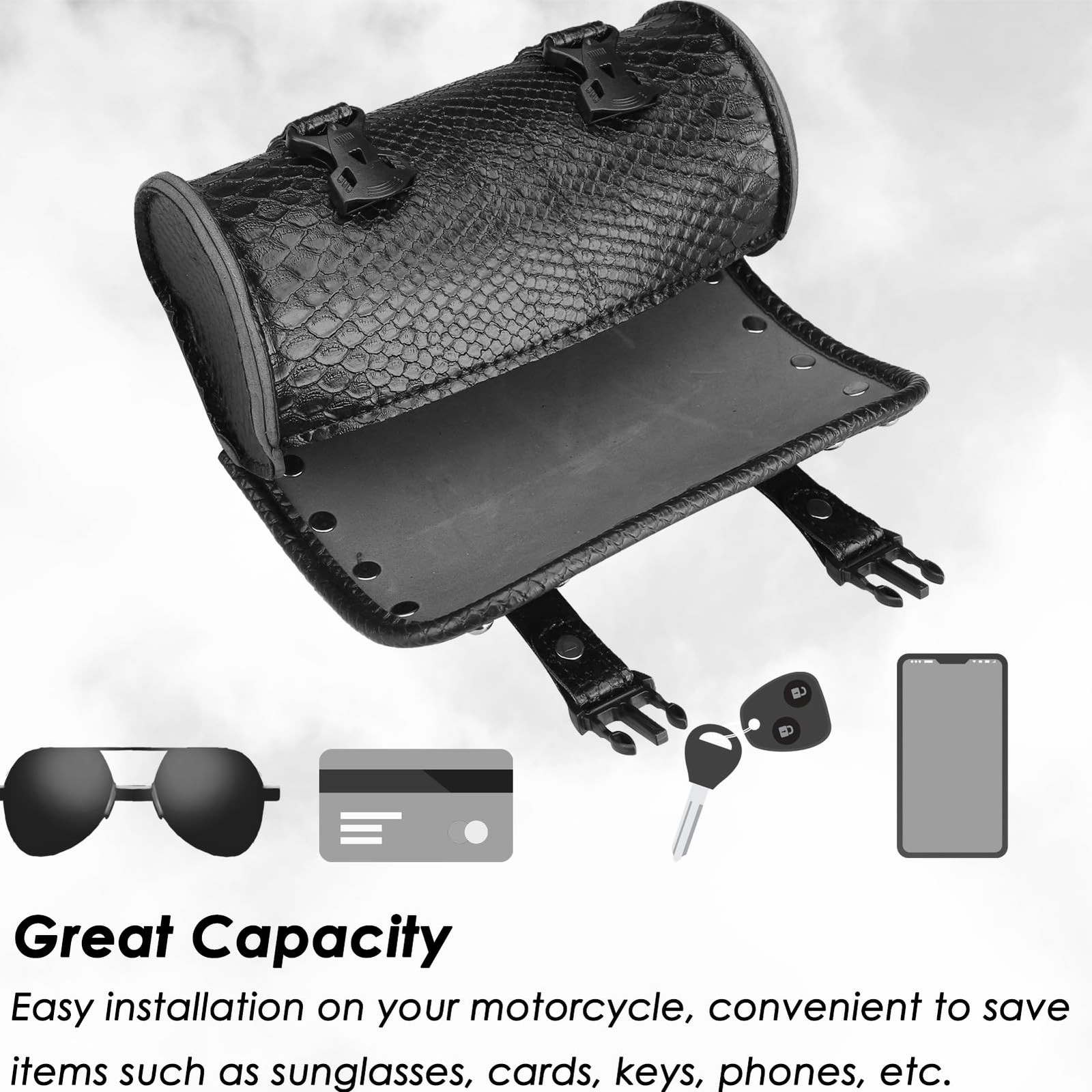 Motorcycle Tool Bag, Motorcycle Fork Bag PU Leather Universal Saddlebag Front…