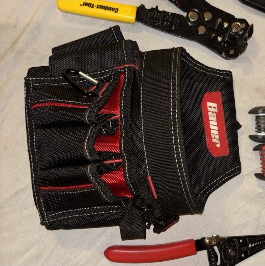 Bauer Black Red Tool Pouch with Wire Strippers, Crimpers, Multi-Tools Set