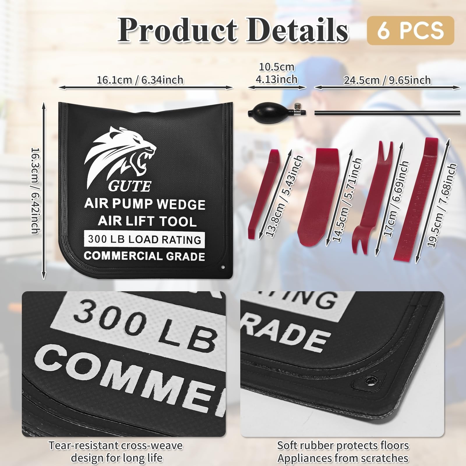 Air Wedge Bag Pump 6 Pack – 300LBS Leveling Alignment Tool Kit, Inflatable Shim,